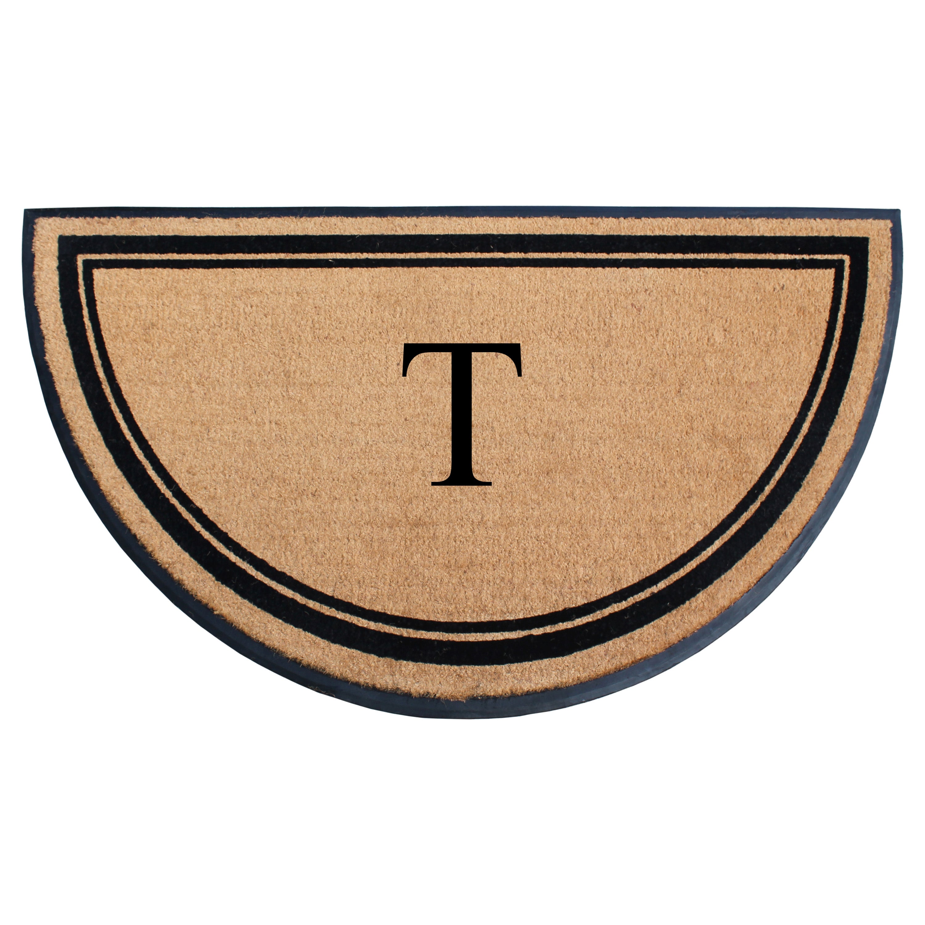 A1HC Personalized Half Round Coir Door Mat with Monogram Rubber Border Entry Mat 36" x 72"