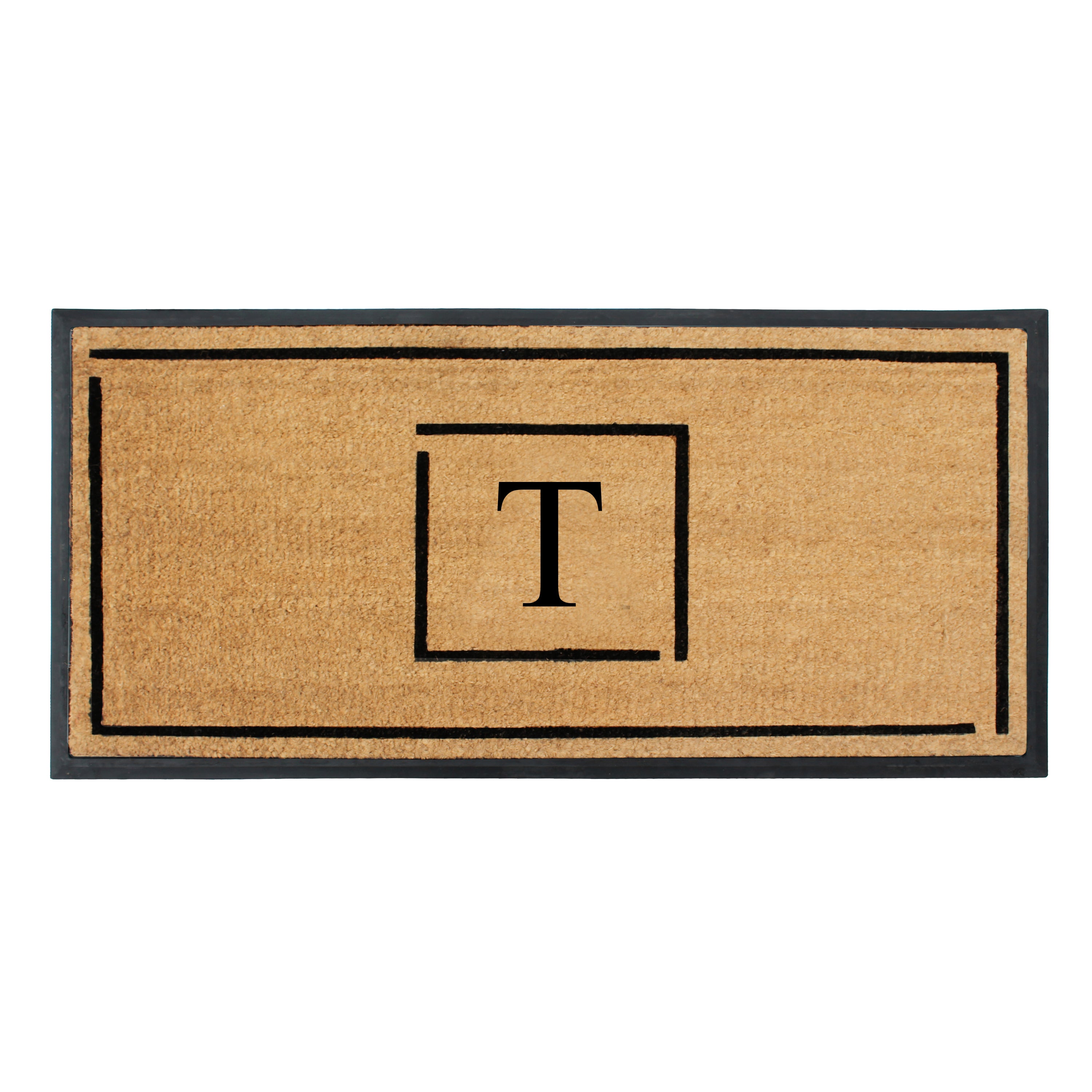 A1HC Personalized Monogram Coir Doormat 24" x 48" – Modern Square Border Coco Fiber Outdoor Front Door Mat