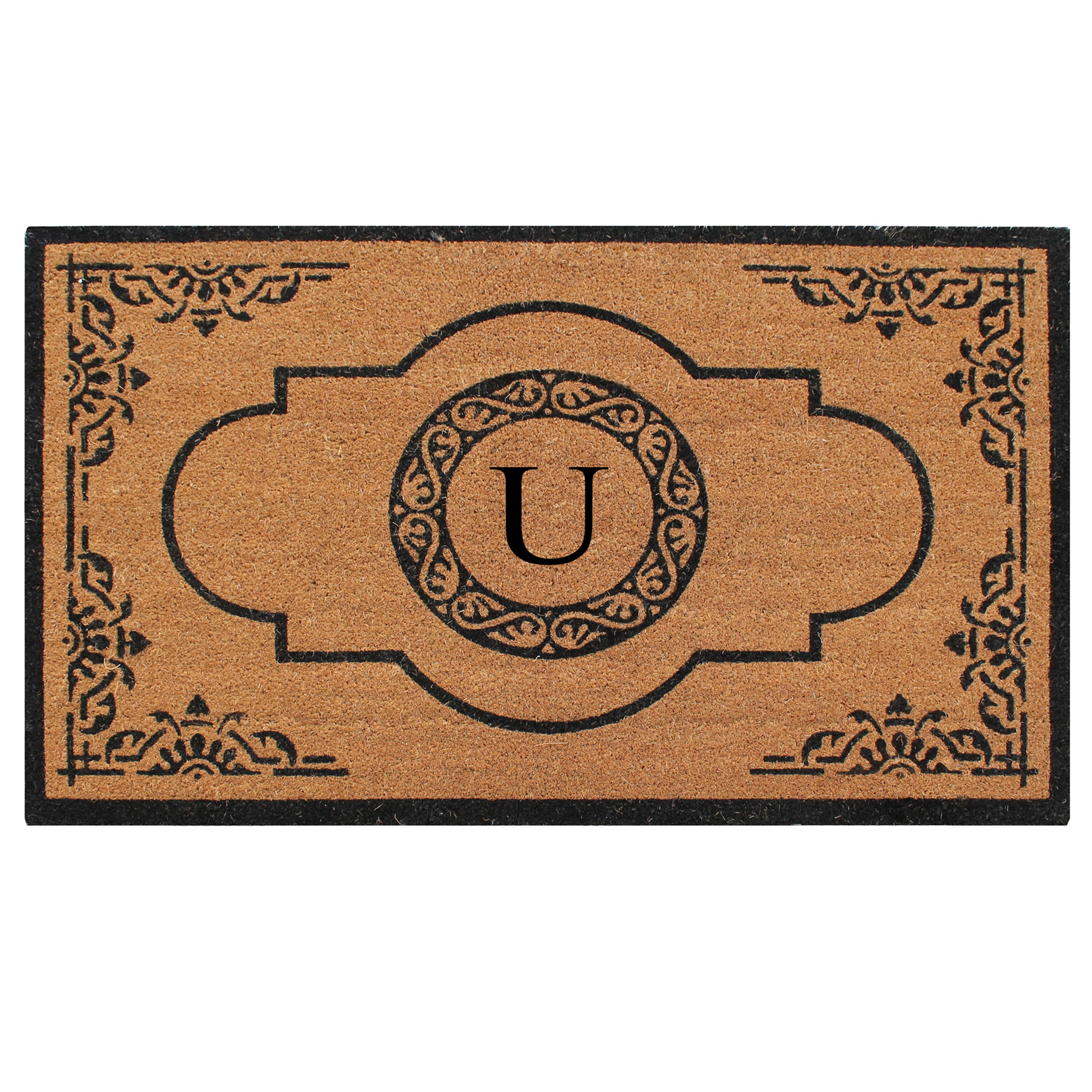 A1HC Personalized Monogram Coir Door Mat – Front Door Mat with Decorative Frame Design, PVC Backing Outdoor Entryway Doormat