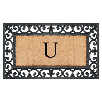 A1HC Natural Rubber & Coir 18x30, Monogrammed Doormat For Outdoor Entrance, Anti-Shed Treated Mat