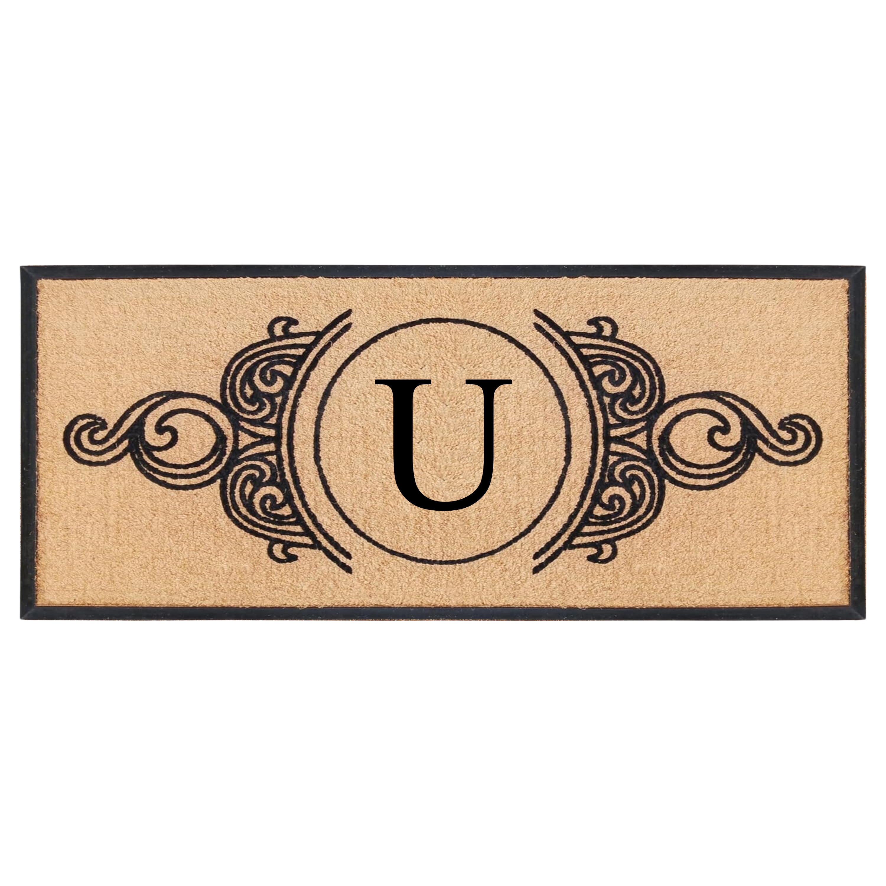 A1HC Personalized Monogram Coir Doormat with Decorative Scroll Design, Custom Front Door Mat, Rubber Border Entry Mat, 30" x 60"