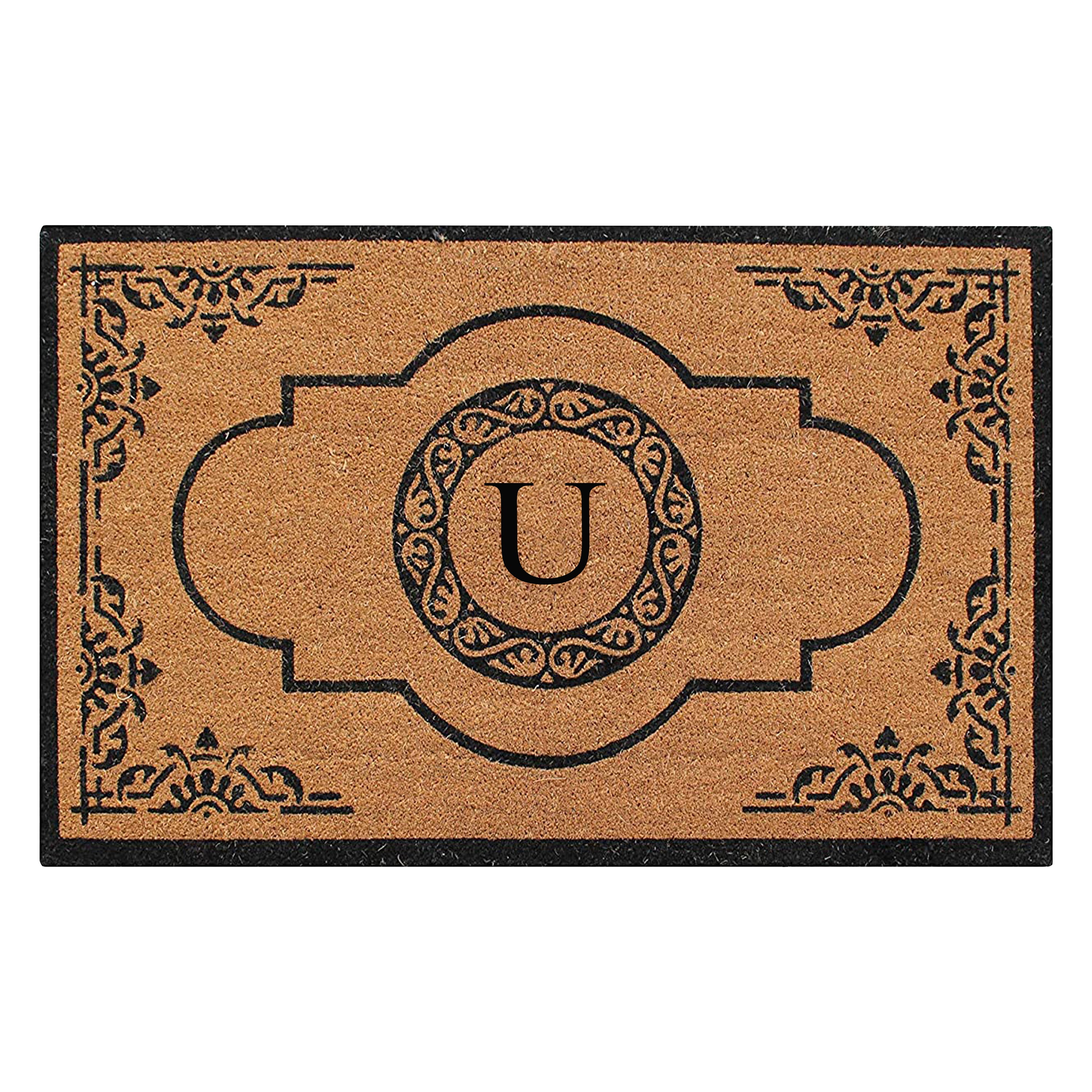 A1HC Personalized Monogram Coir Door Mat – Front Door Mat with Decorative Frame Design, PVC Backing Outdoor Entryway Doormat
