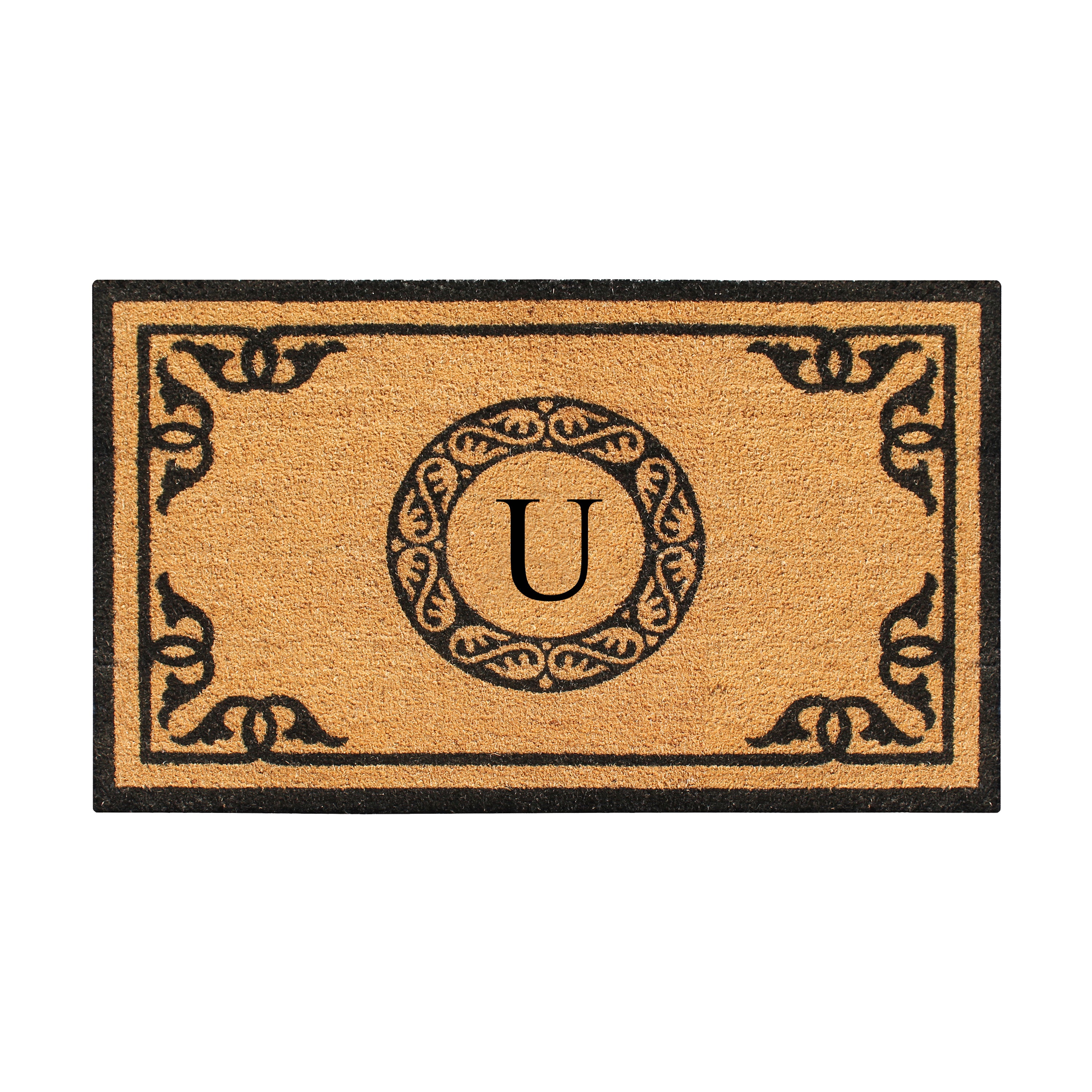 A1HC Personalized Monogram Coir Door Mat – Front Door Mat with Decorative Border, PVC Backing Outdoor Entryway Doormat