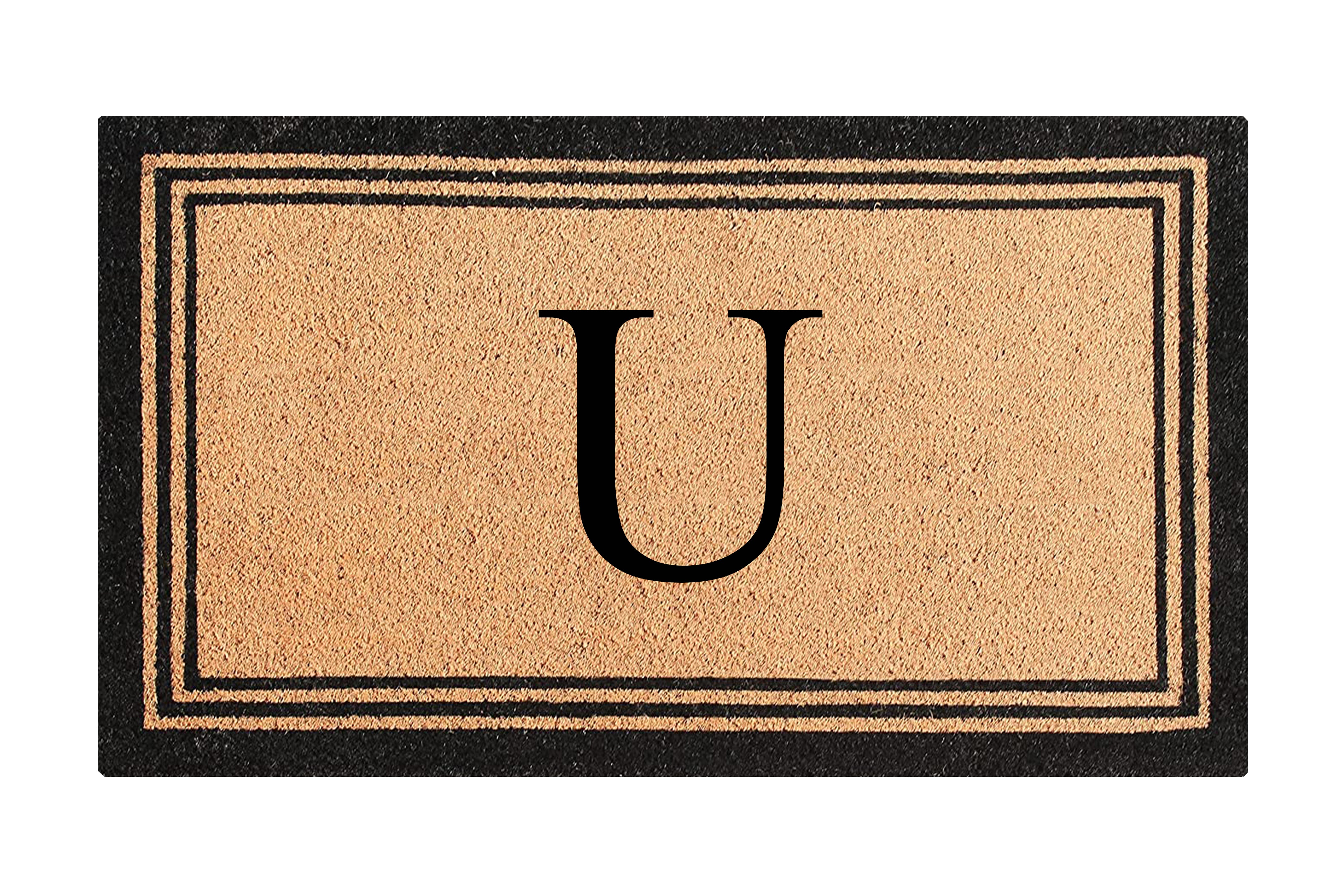 A1HC Natural Coir and PVC Backing Classic Border Monogrammed Door Mat, Anti-Shed Entry Doormat