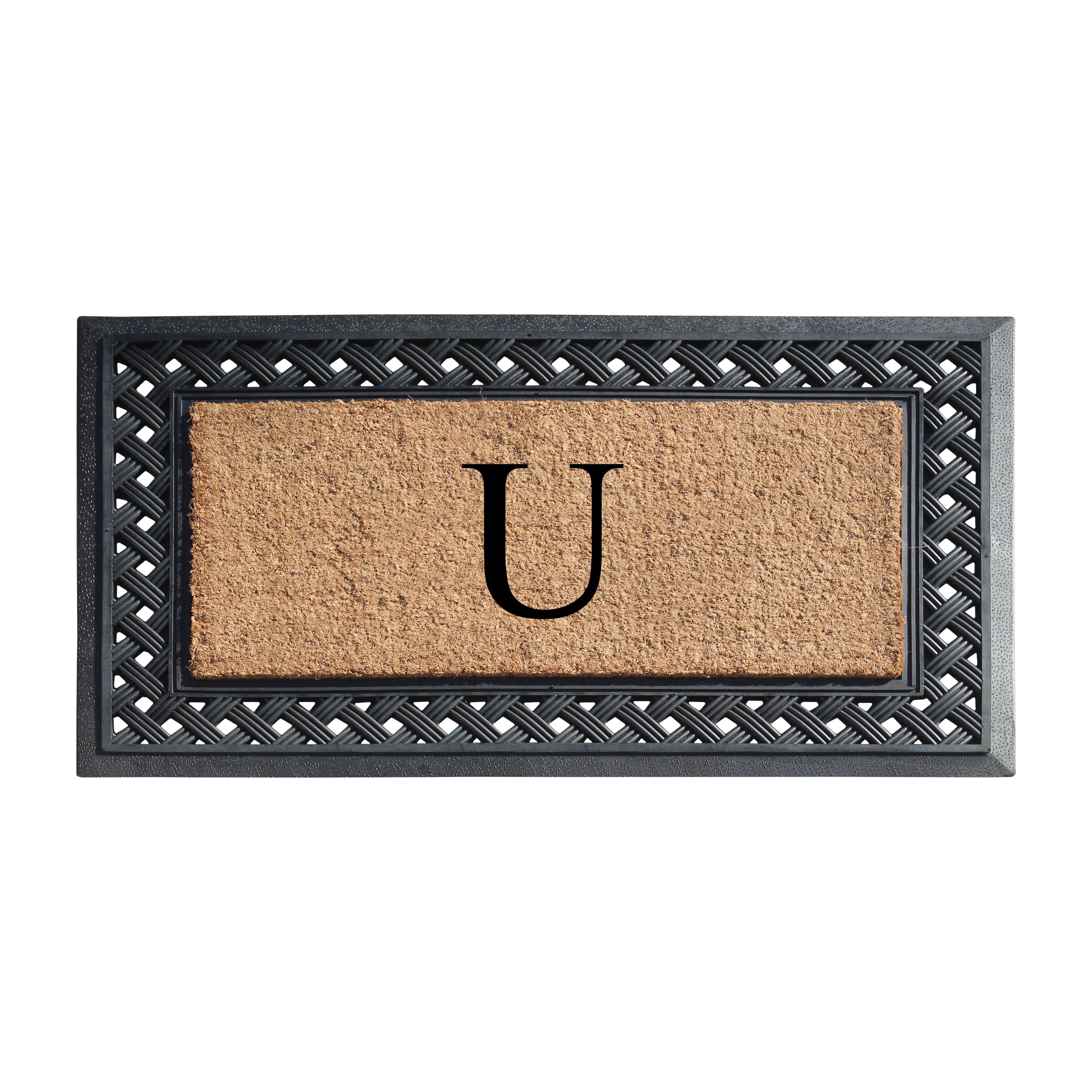 A1HC Personalized Monogram Coir Door Mat with Decorative Rubber Frame Outdoor Entry Mat 23" x 38"