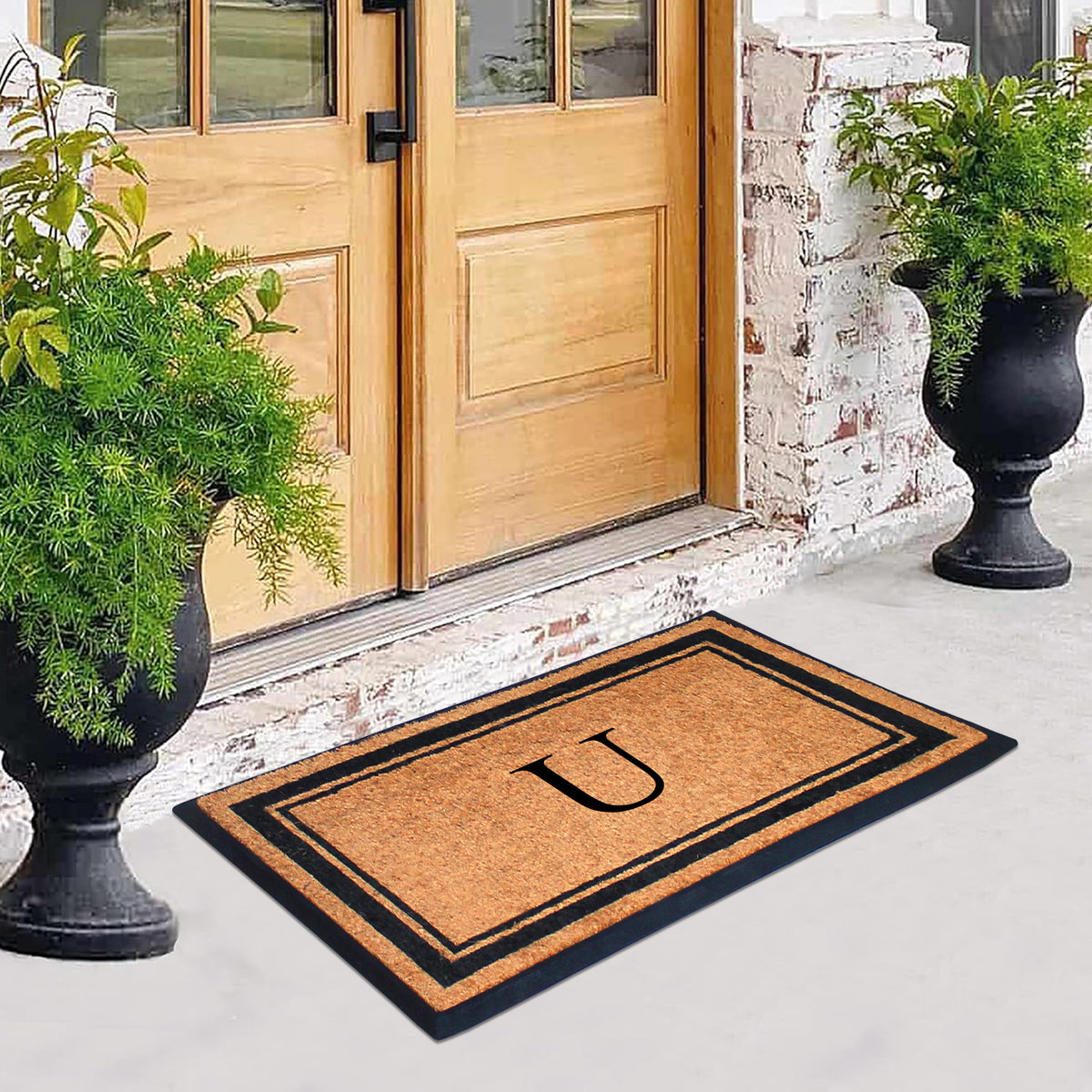 A1HC Personalized Monogram Rubber Coir Door Mat 30" x 48" – Custom Front Door Mat with Non-Slip Rubber Backing for Entryway, Porch & Patio