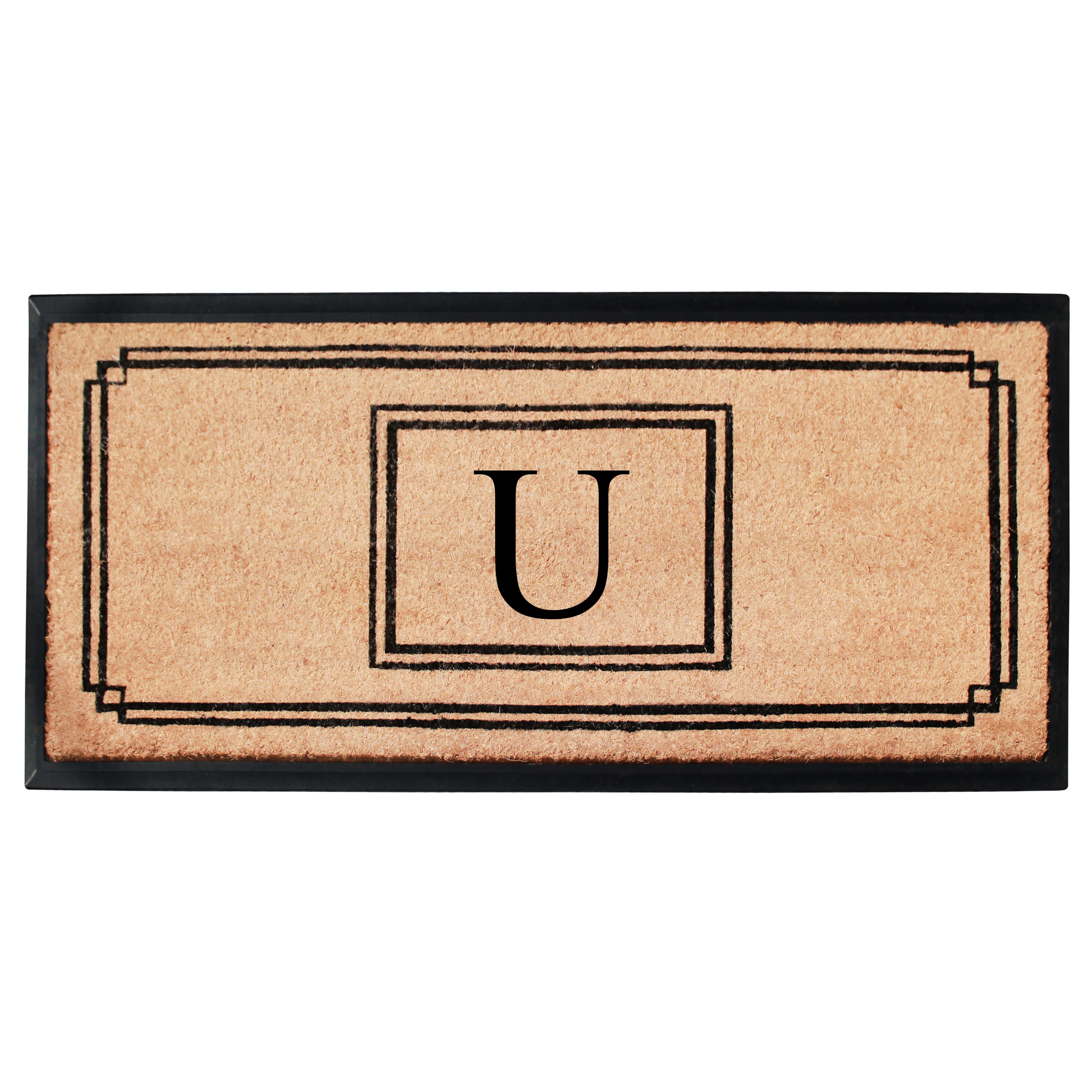 A1HC Personalized Monogram Coir Doormat 24" x 48" – Geometric Border Coco Fiber Outdoor Front Door Mat