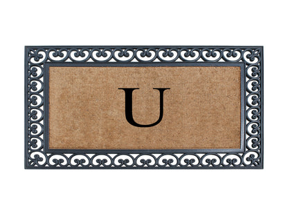 A1HC Natural Rubber & Coir 30x48, Monogrammed Doormat For Outdoor Entrance, Anti-Shed Treated Mat