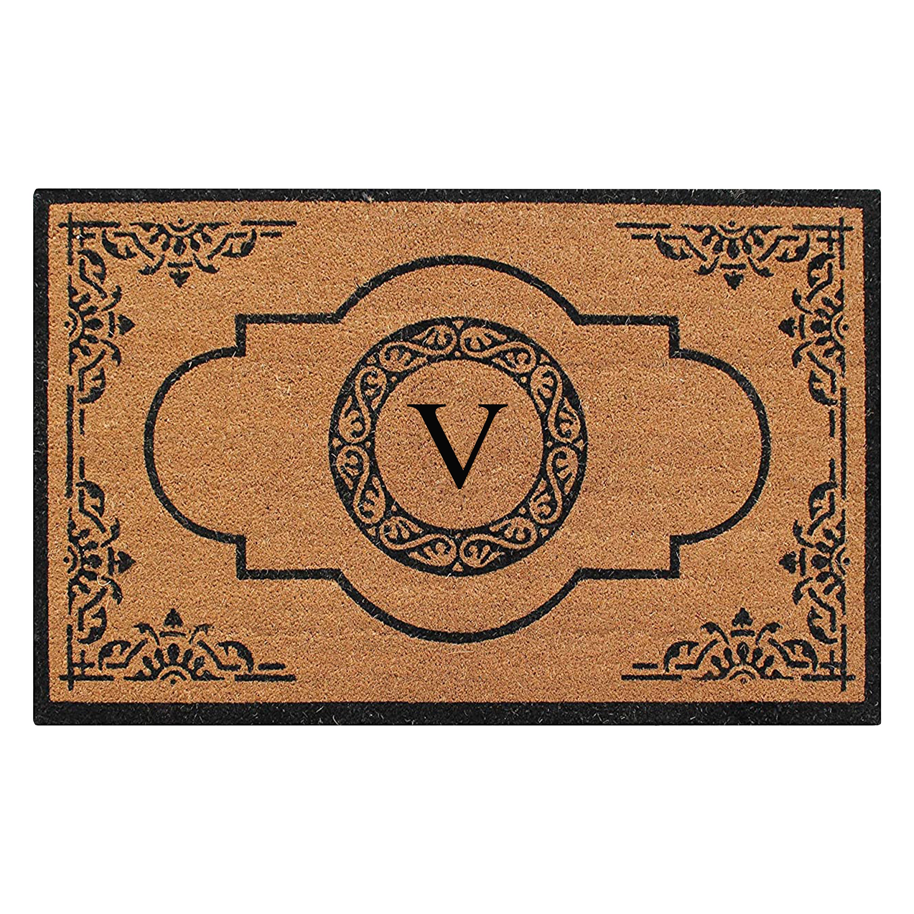 A1HC Personalized Monogram Coir Door Mat – Front Door Mat with Decorative Frame Design, PVC Backing Outdoor Entryway Doormat
