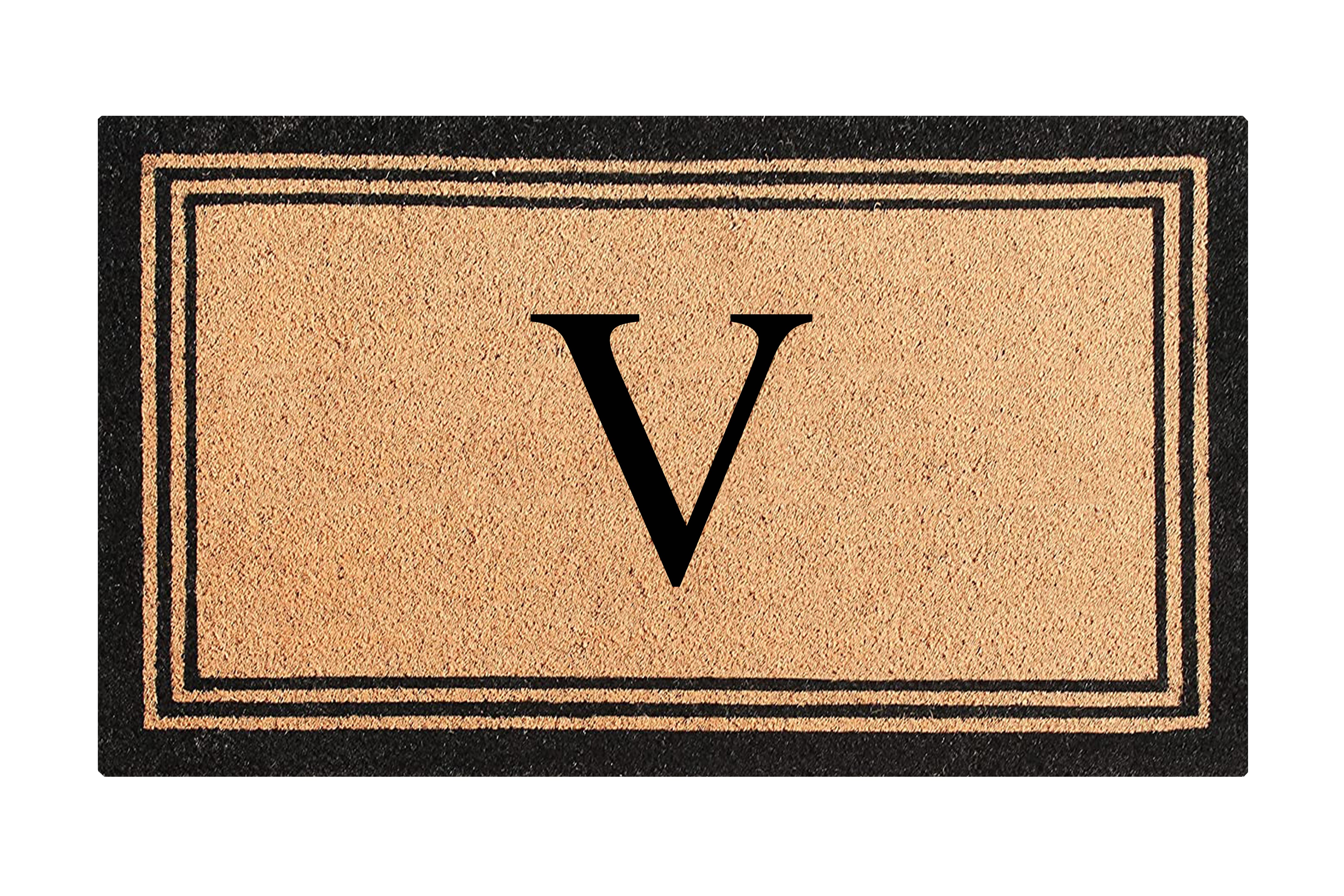 A1HC Natural Coir and PVC Backing Classic Border Monogrammed Door Mat, Anti-Shed Entry Doormat