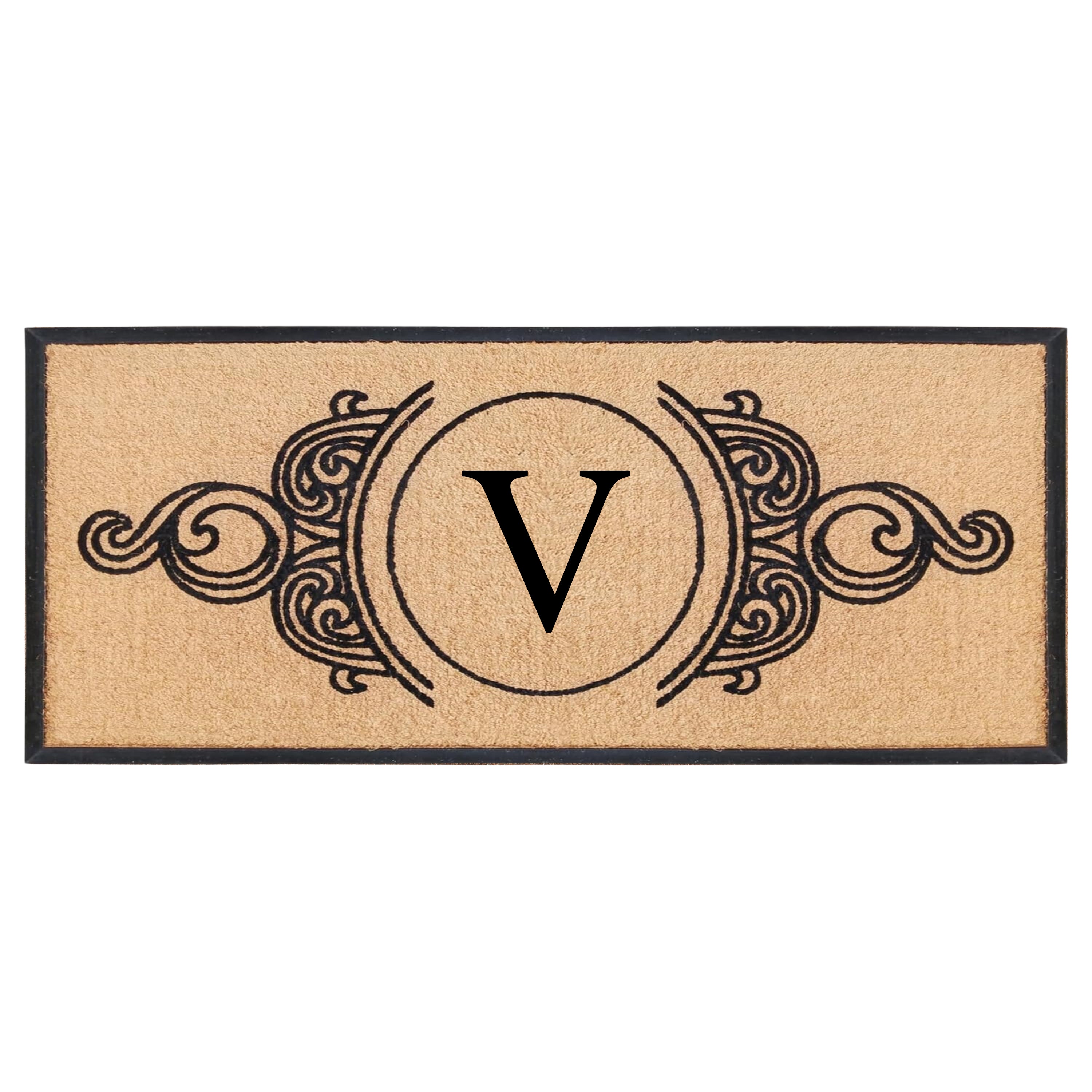 A1HC Personalized Monogram Coir Doormat with Decorative Scroll Design, Custom Front Door Mat, Rubber Border Entry Mat, 30" x 60"