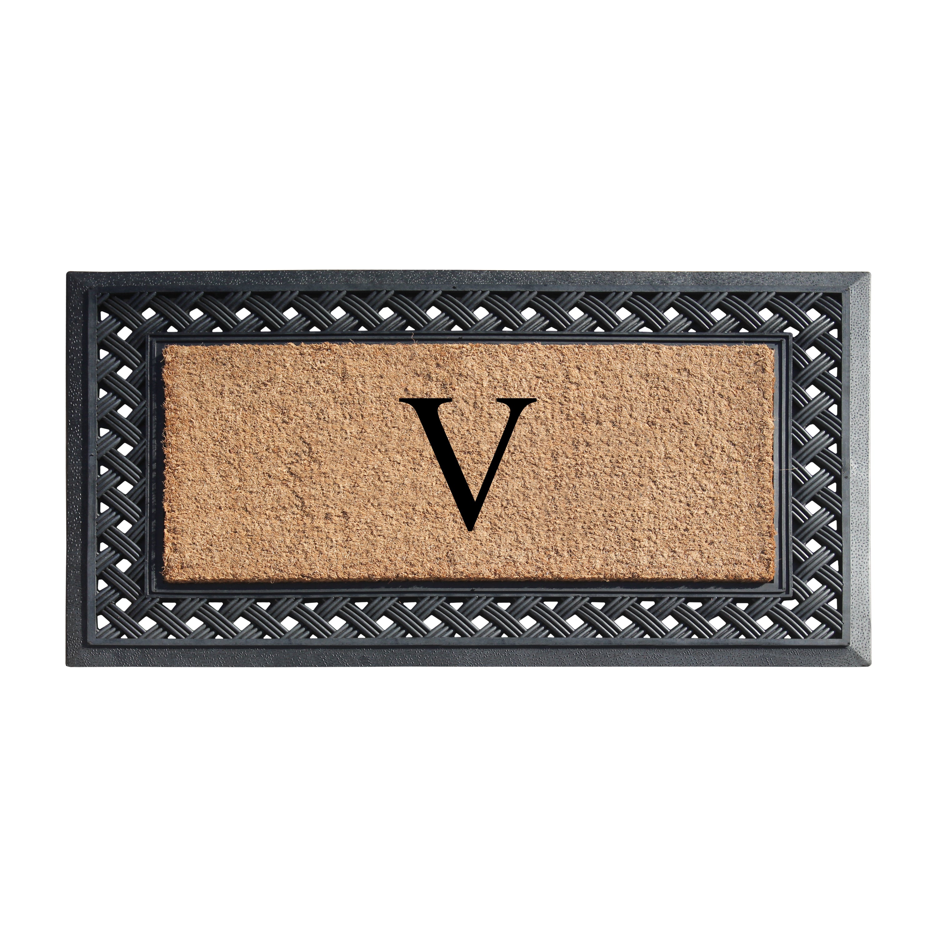 A1HC Personalized Monogram Coir Door Mat with Decorative Rubber Frame Outdoor Entry Mat 23" x 38"