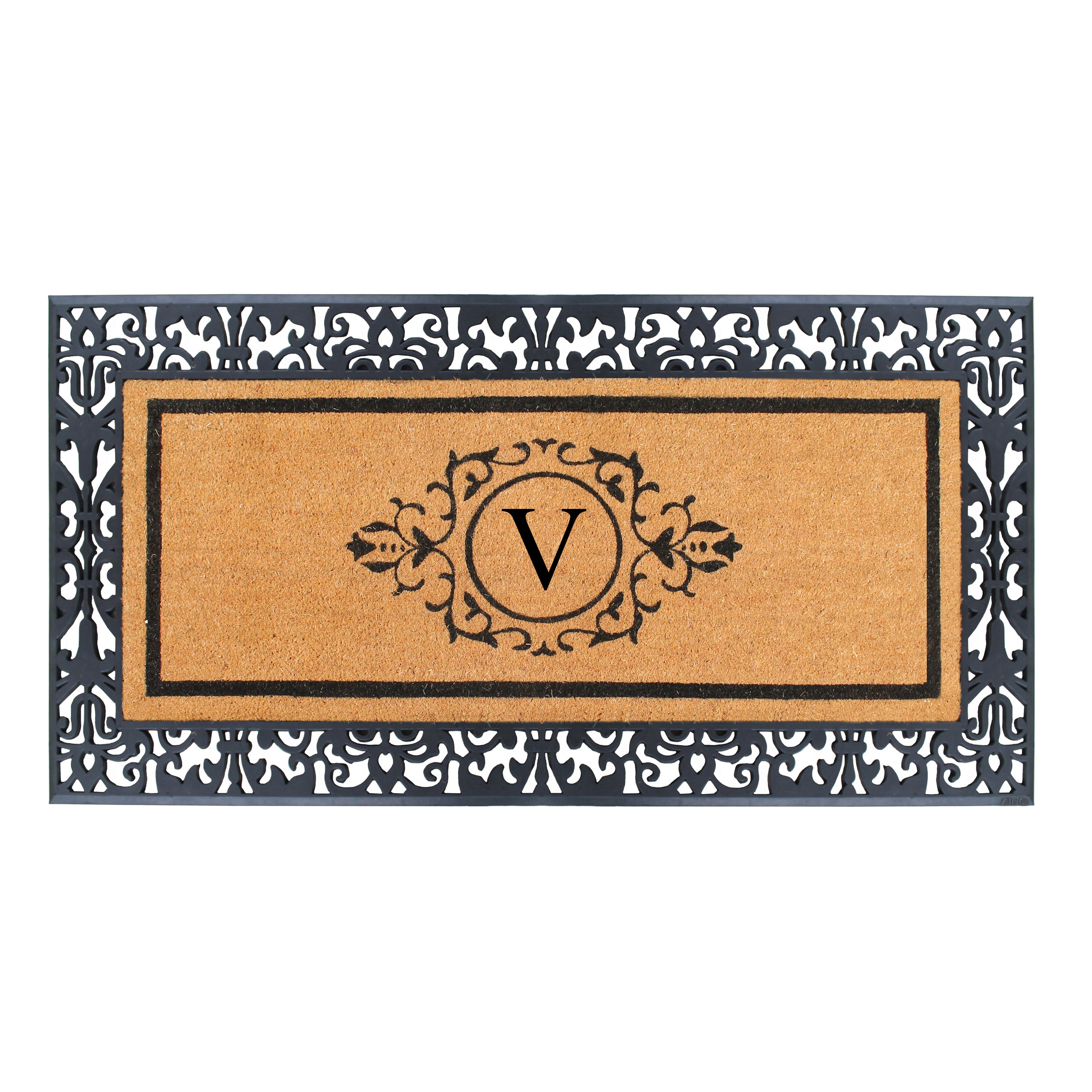 A1HC Personalized Monogram Coir Doormat with Decorative Rubber Border, Custom Front Door Mat for Outdoor Entryways 30" x 60"