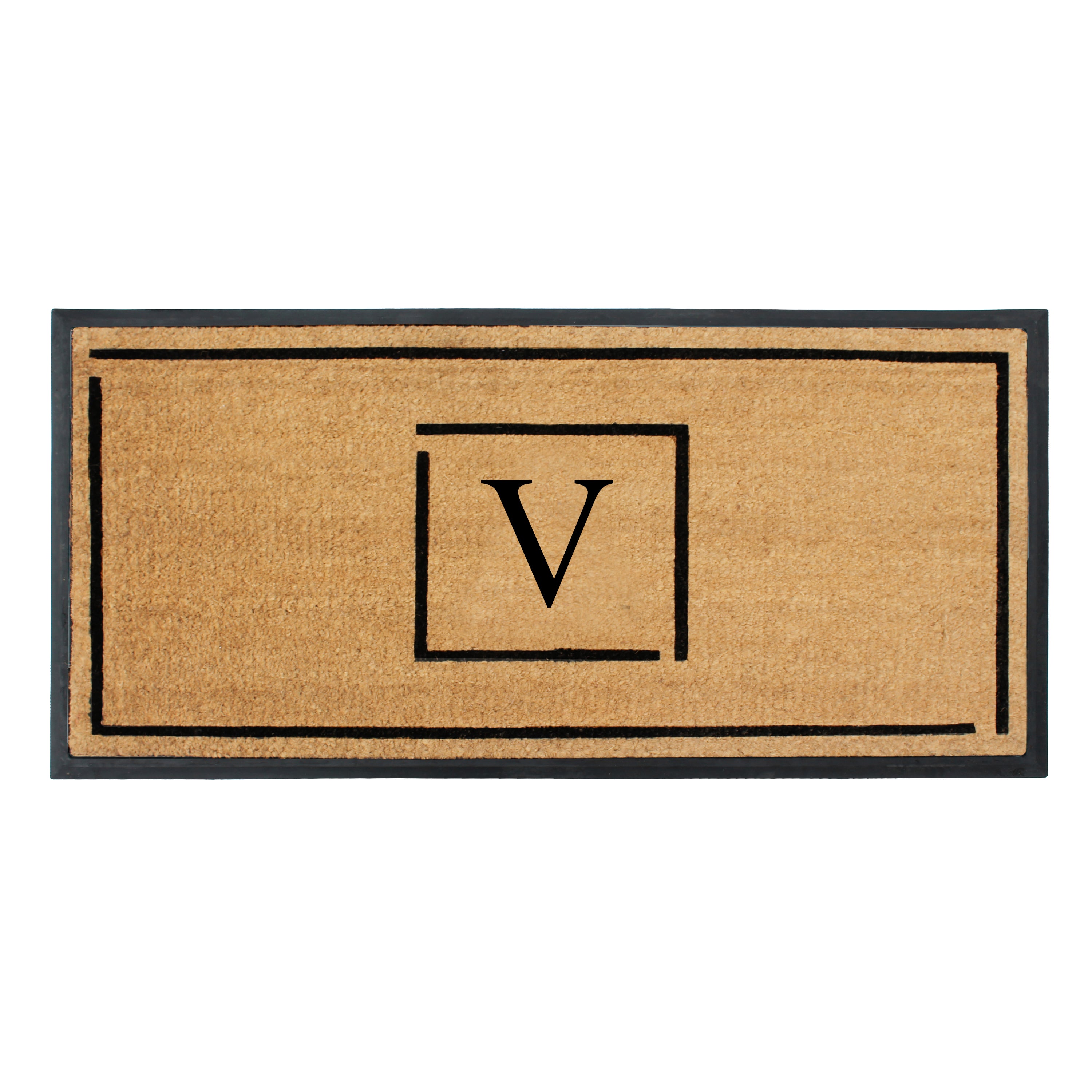 A1HC Personalized Monogram Coir Doormat 24" x 48" – Modern Square Border Coco Fiber Outdoor Front Door Mat
