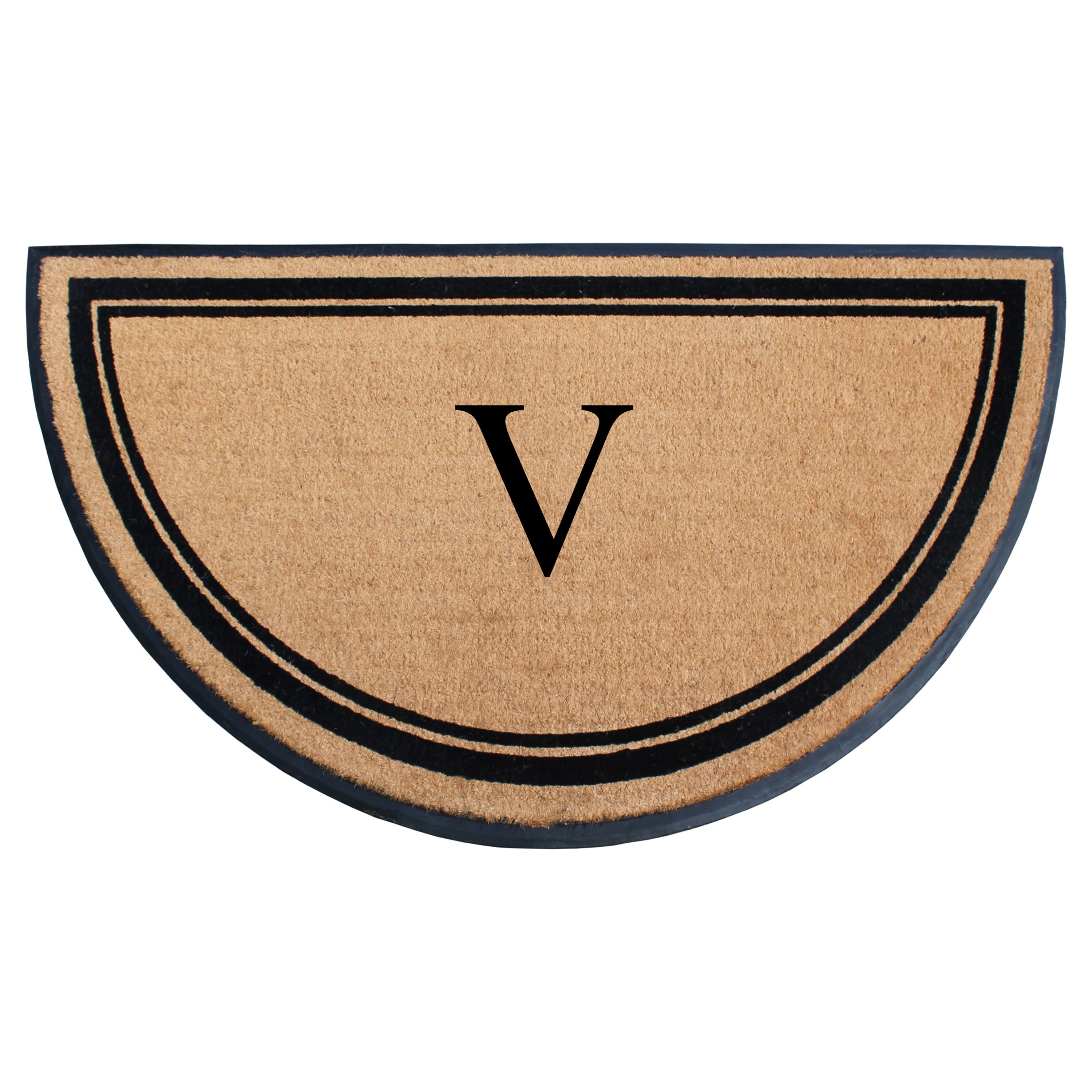 A1HC Personalized Half Round Coir Door Mat with Monogram Rubber Border Entry Mat 36" x 72"