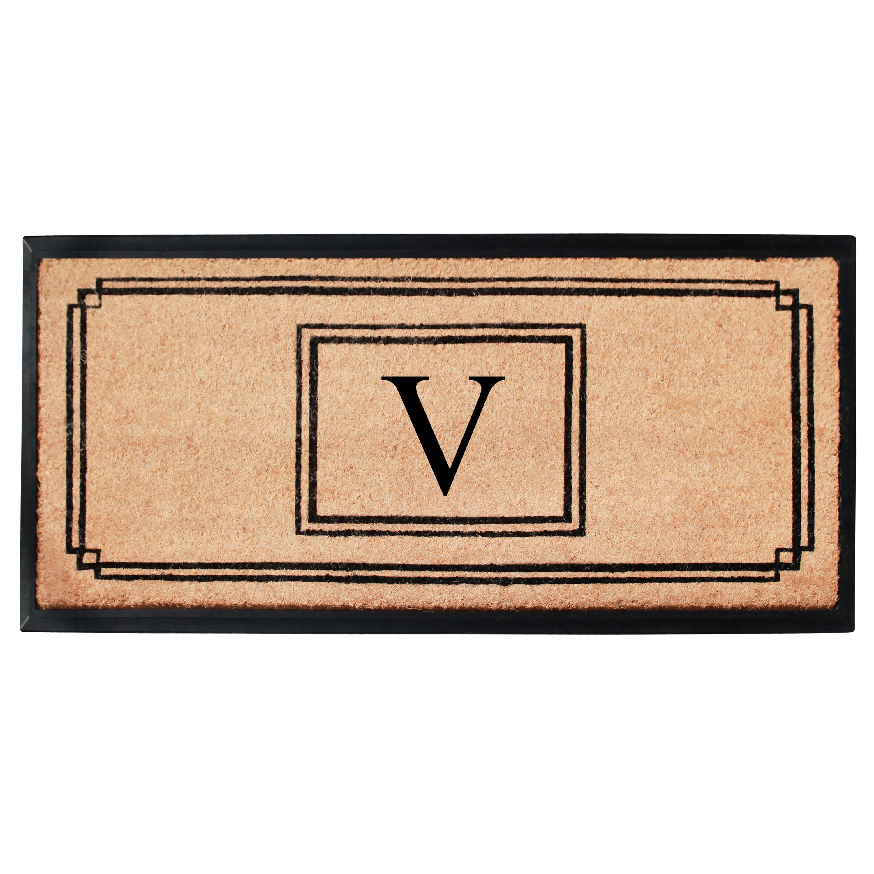 A1HC Personalized Monogram Coir Doormat 24" x 48" – Geometric Border Coco Fiber Outdoor Front Door Mat