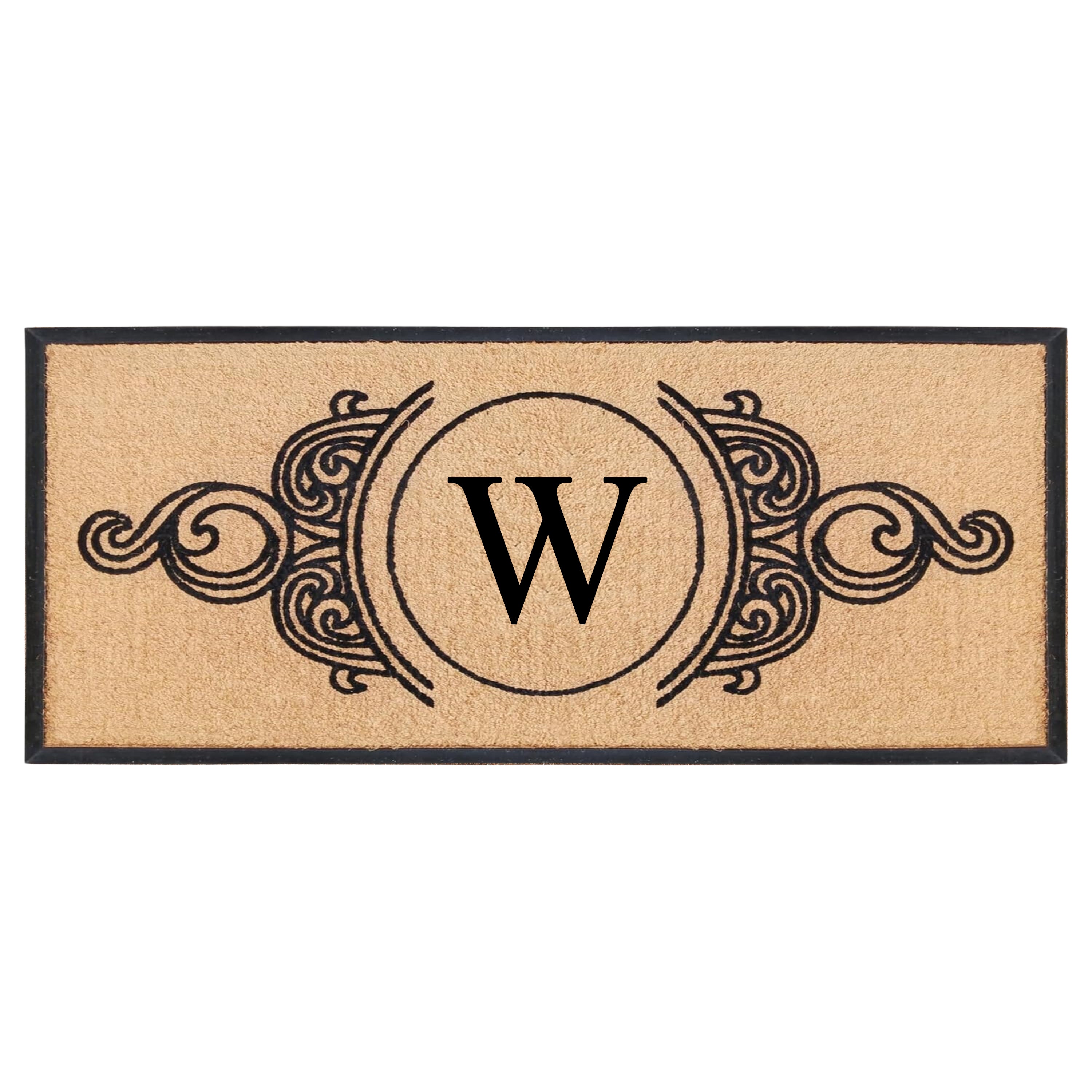 A1HC Personalized Monogram Coir Doormat with Decorative Scroll Design, Custom Front Door Mat, Rubber Border Entry Mat, 30" x 60"