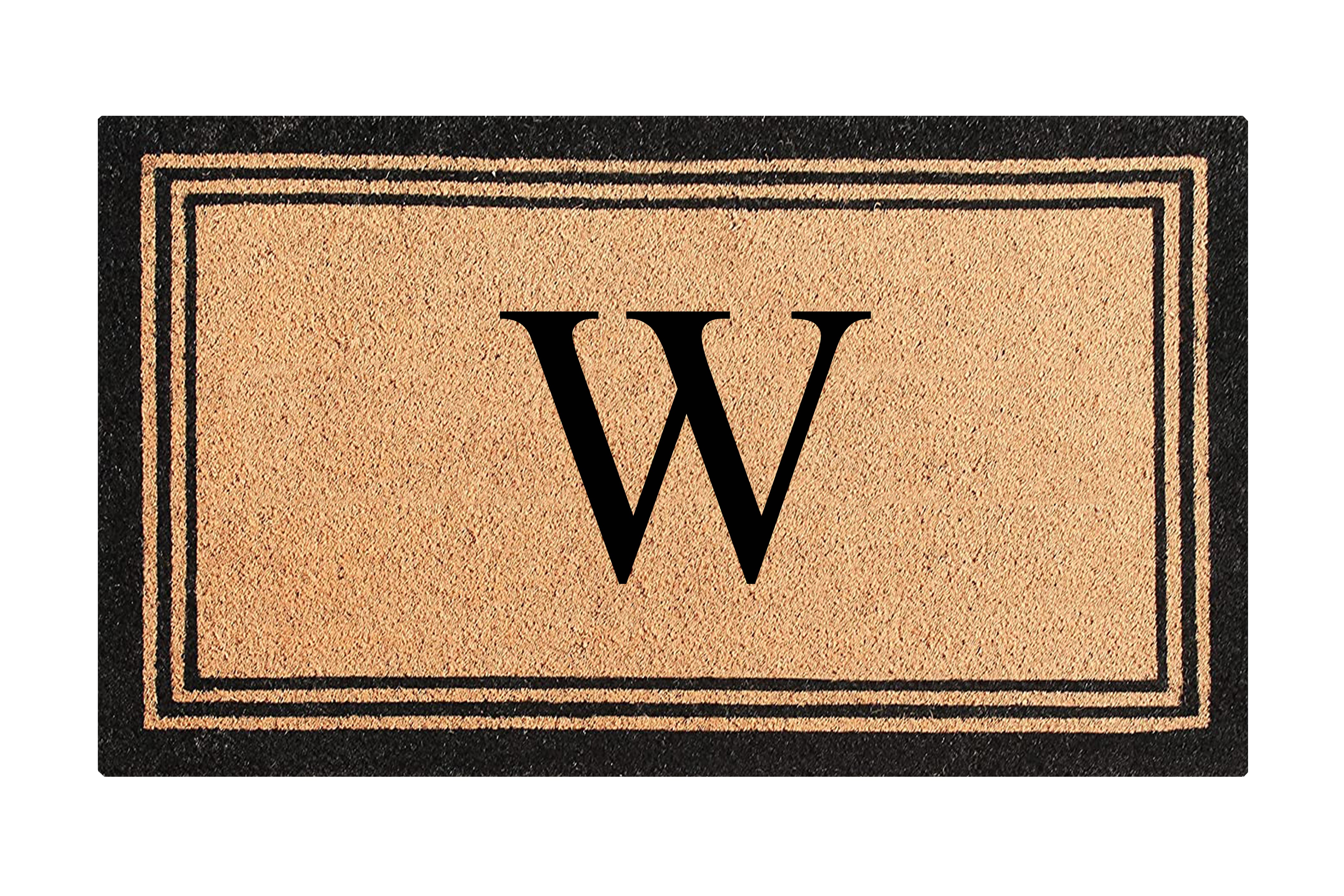 A1HC Natural Coir and PVC Backing Classic Border Monogrammed Door Mat, Anti-Shed Entry Doormat