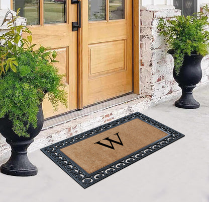 A1HC Natural Rubber & Coir 30x48, Monogrammed Doormat For Outdoor Entrance, Anti-Shed Treated Mat