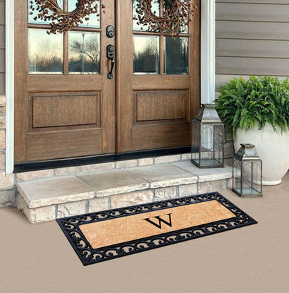 A1HC Rubber Coir Doormat For Outdoor Entrance, Anti-Shed Treated Front Door Mat 18x48, Monogrammed