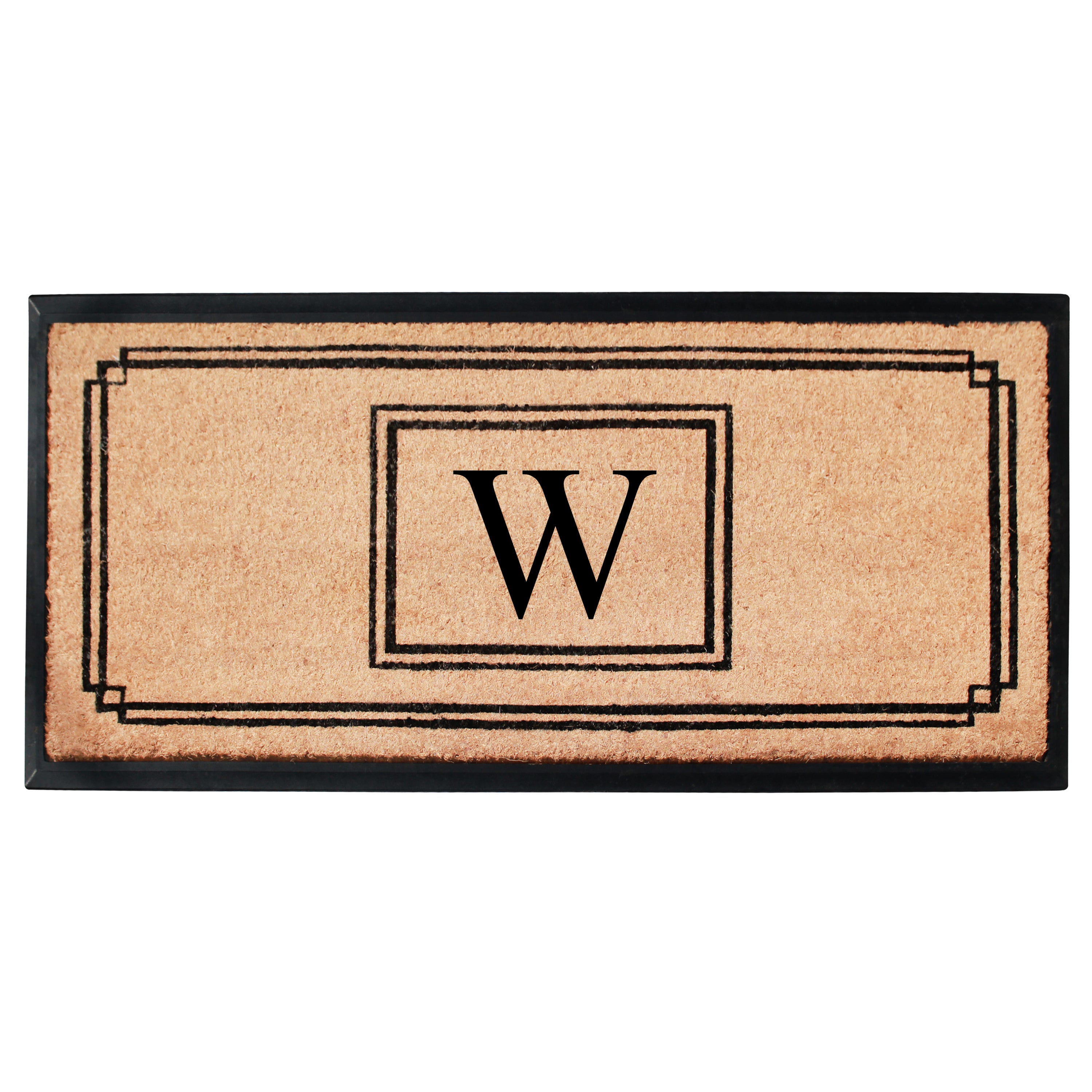 A1HC Personalized Monogram Coir Doormat 24" x 48" – Geometric Border Coco Fiber Outdoor Front Door Mat