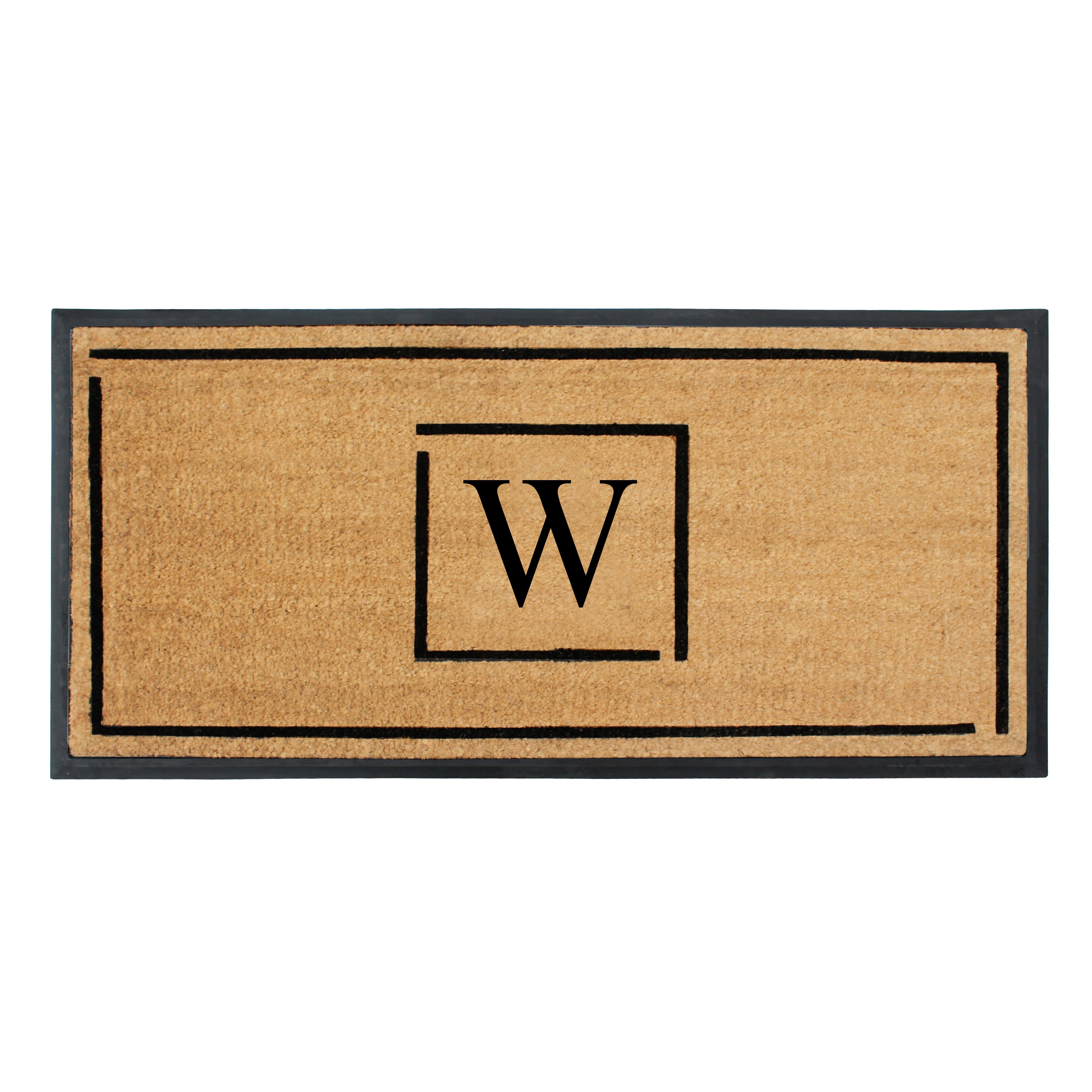 A1HC Personalized Monogram Coir Doormat 24" x 48" – Modern Square Border Coco Fiber Outdoor Front Door Mat