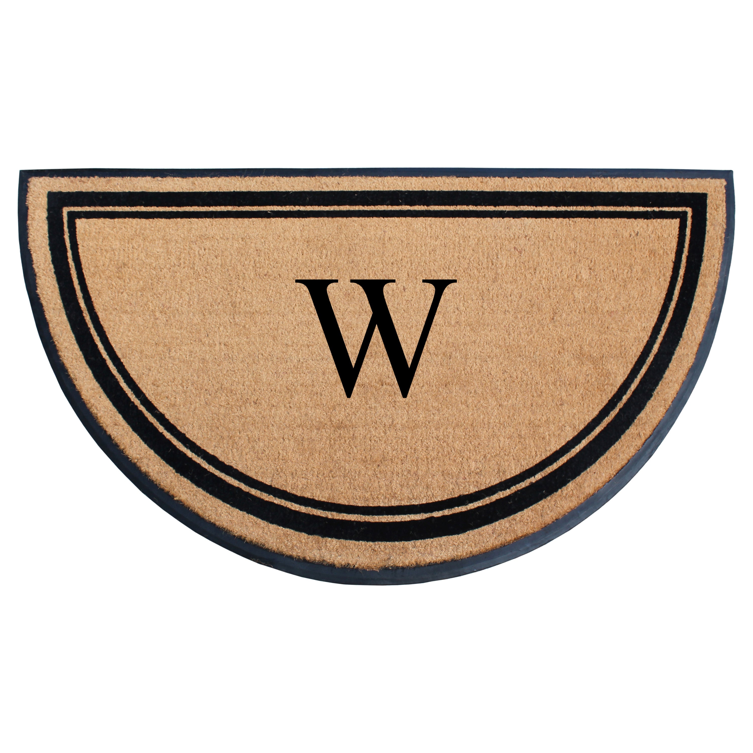 A1HC Personalized Half Round Coir Door Mat with Monogram Rubber Border Entry Mat 36" x 72"