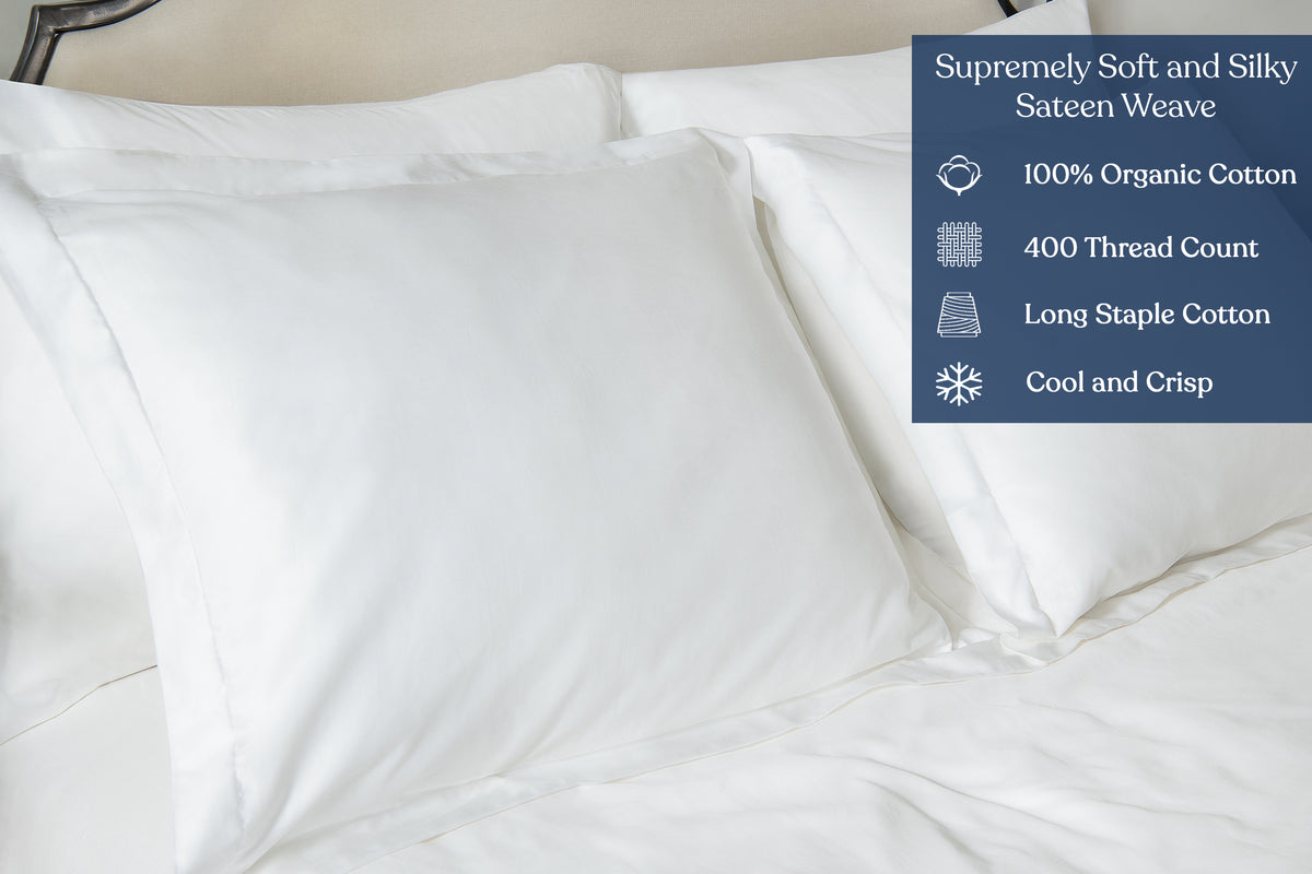 Delara GOTS Certified 100% Organic Cotton Euro Sham Pack of 2, 400 TC, Moisture-Wicking, Smooth & Breathable High-Quality Euro Sham