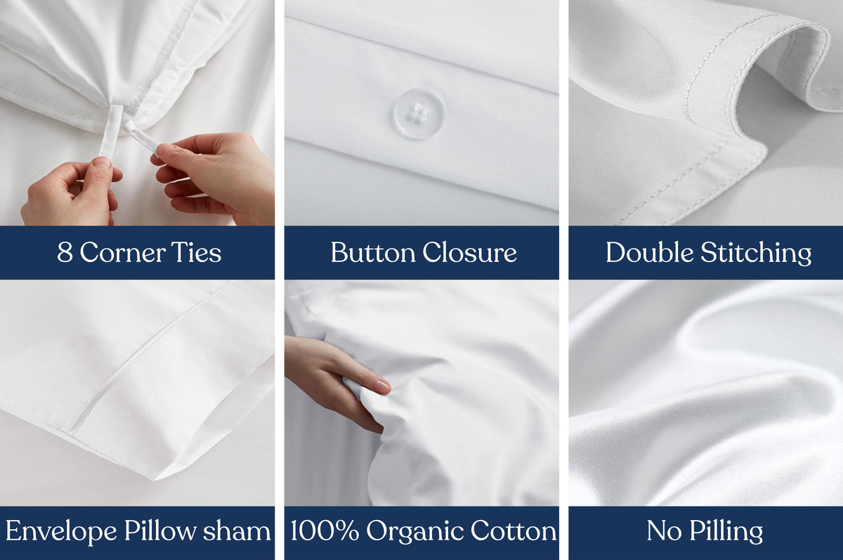 Delara GOTS Certified 100% Organic Cotton Duvet Cover Set 400TC, Moisture-Wicking, Smooth & Breathable Duvet for Hot Sleepers