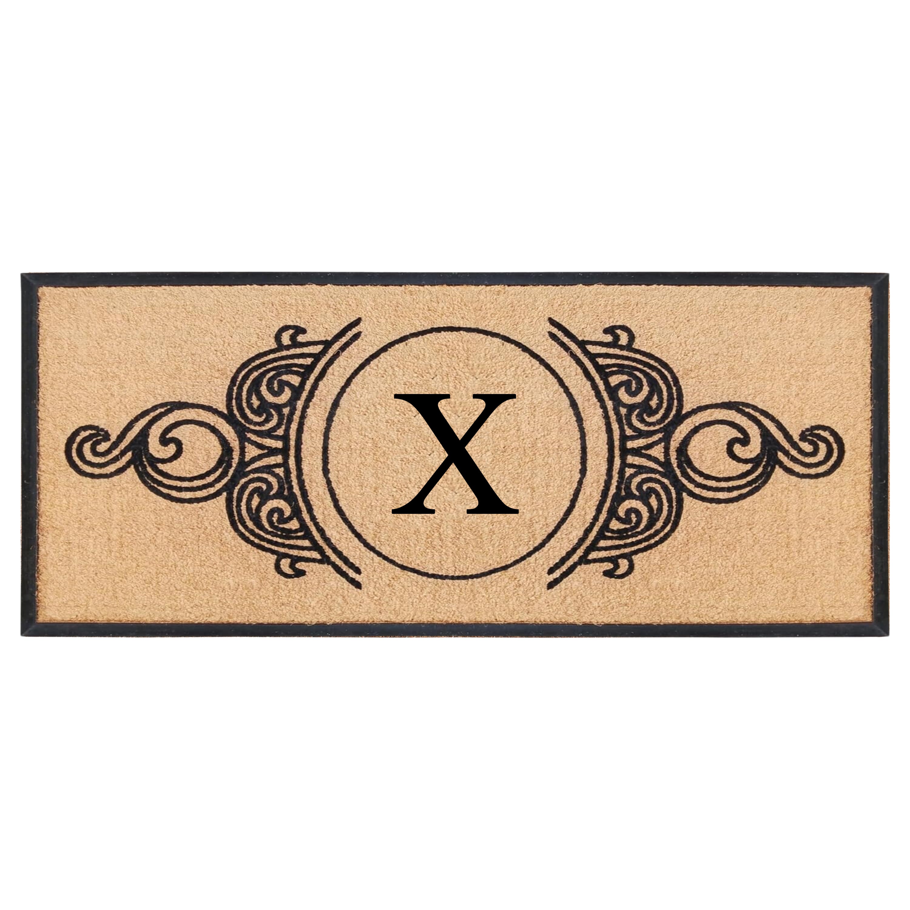 A1HC Personalized Monogram Coir Doormat with Decorative Scroll Design, Custom Front Door Mat, Rubber Border Entry Mat, 30" x 60"