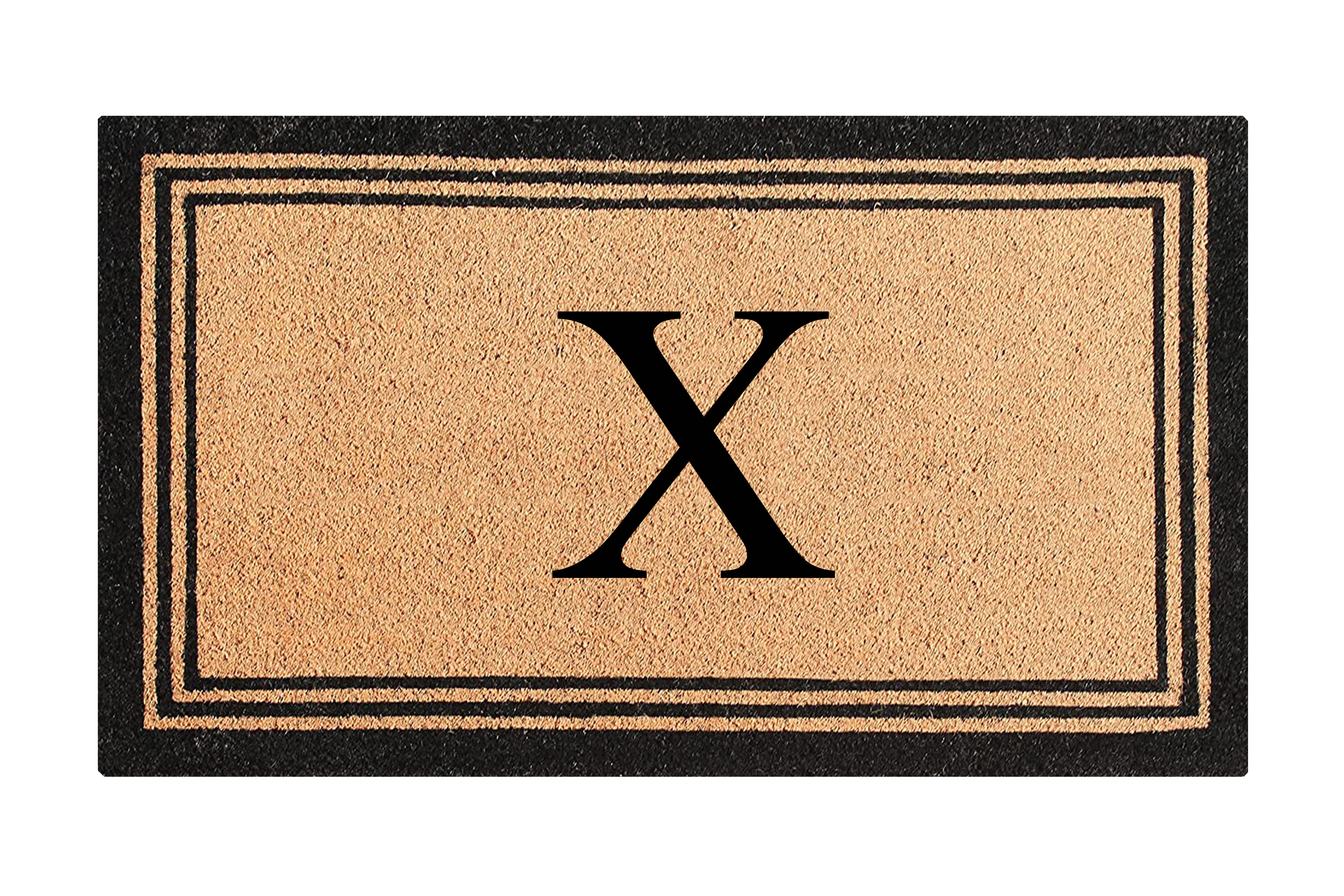 A1HC Natural Coir and PVC Backing Classic Border Monogrammed Door Mat, Anti-Shed Entry Doormat