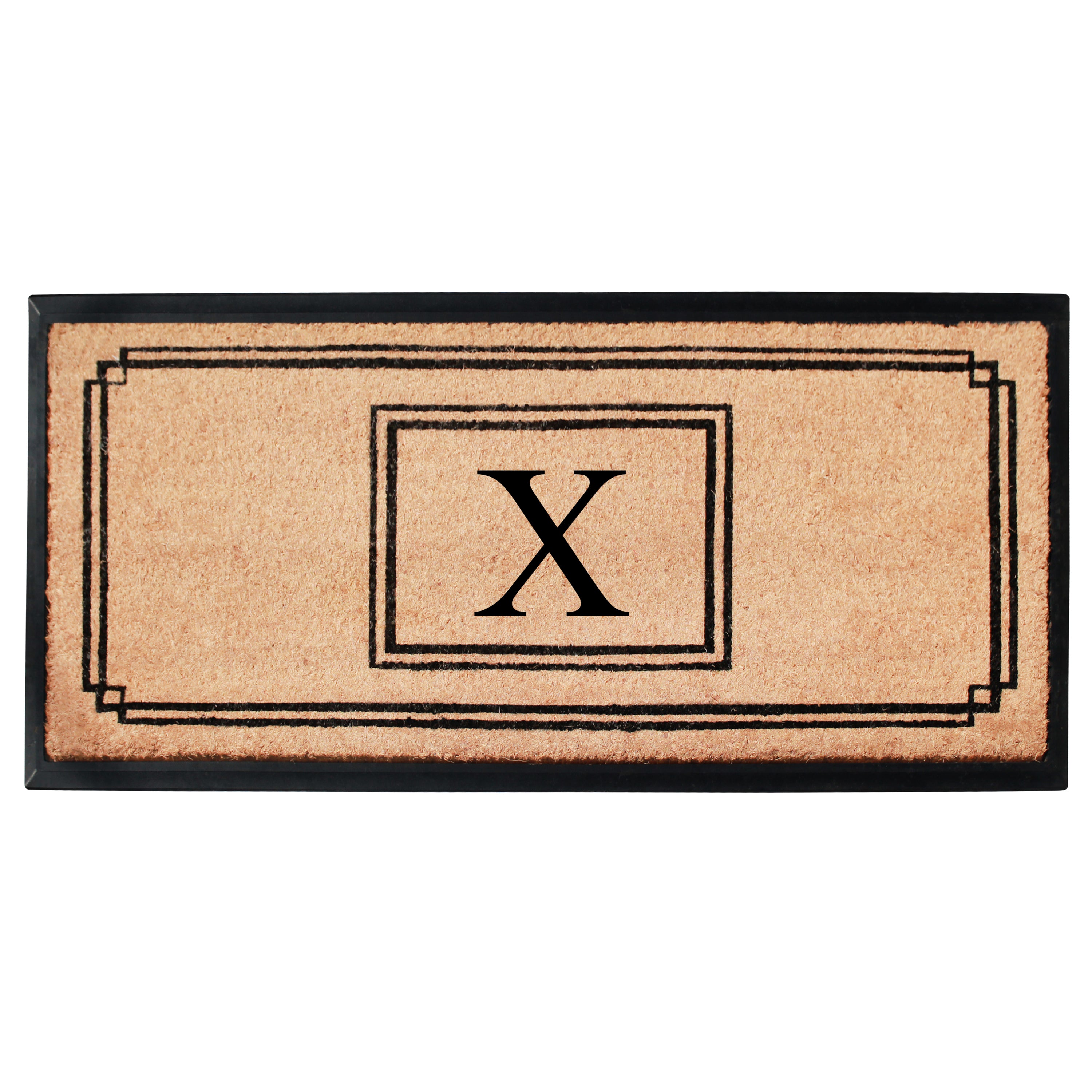 A1HC Personalized Monogram Coir Doormat 24" x 48" – Geometric Border Coco Fiber Outdoor Front Door Mat