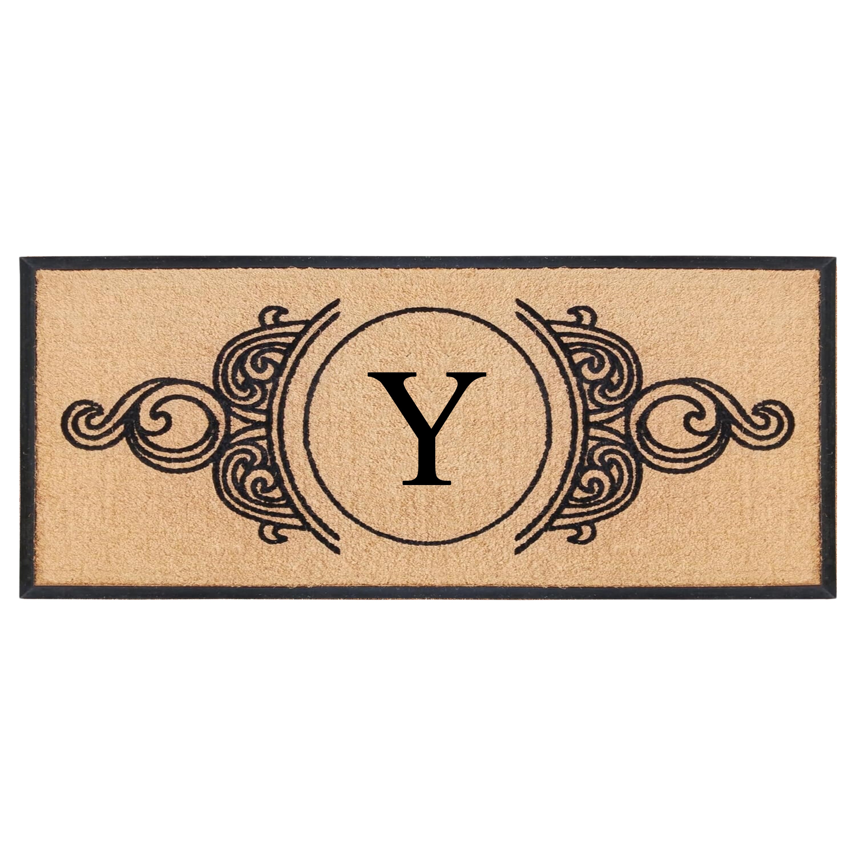 A1HC Personalized Monogram Coir Doormat with Decorative Scroll Design, Custom Front Door Mat, Rubber Border Entry Mat, 30" x 60"