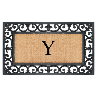 A1HC Natural Rubber & Coir 18x30, Monogrammed Doormat For Outdoor Entrance, Anti-Shed Treated Mat