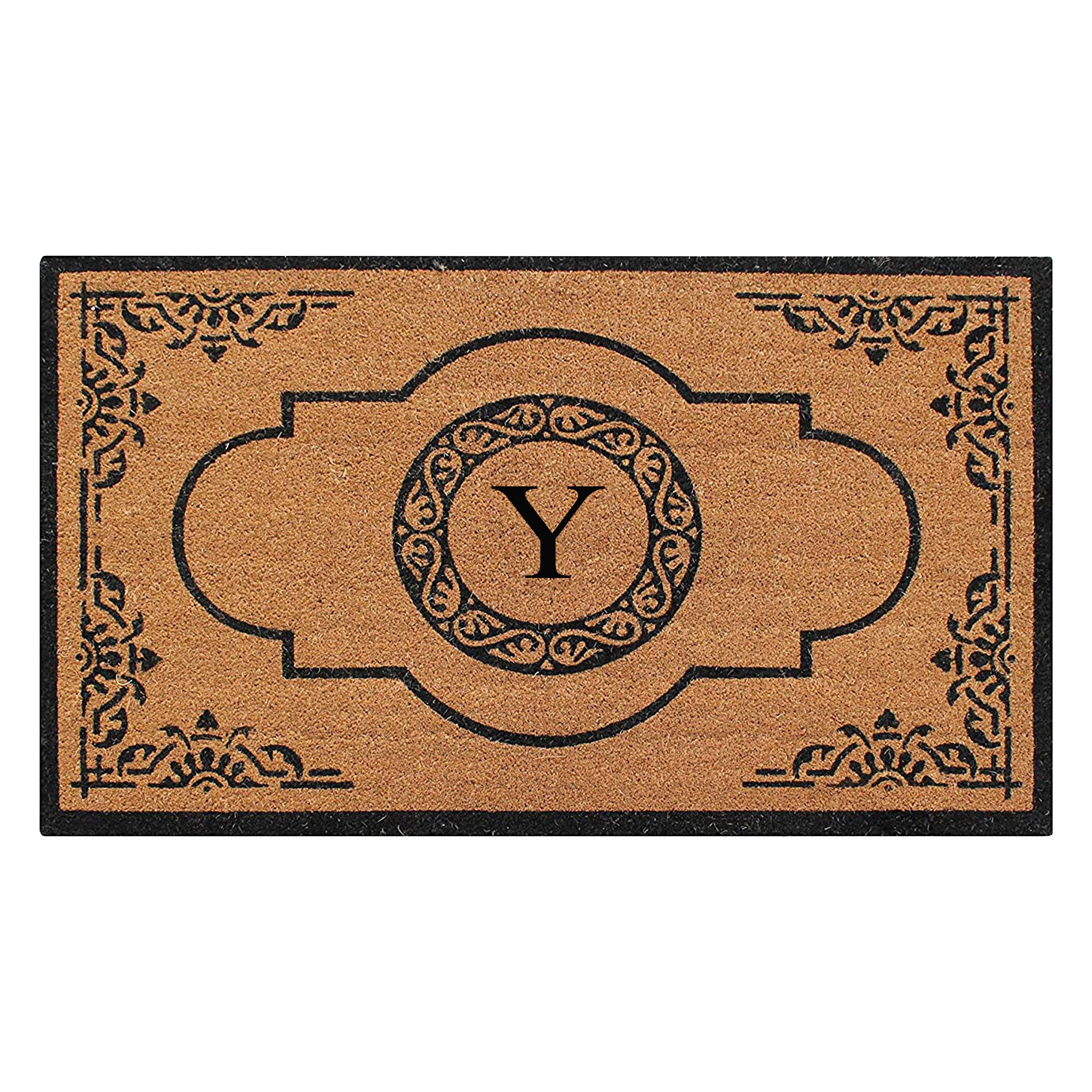 A1HC Personalized Monogram Coir Door Mat – Front Door Mat with Decorative Frame Design, PVC Backing Outdoor Entryway Doormat