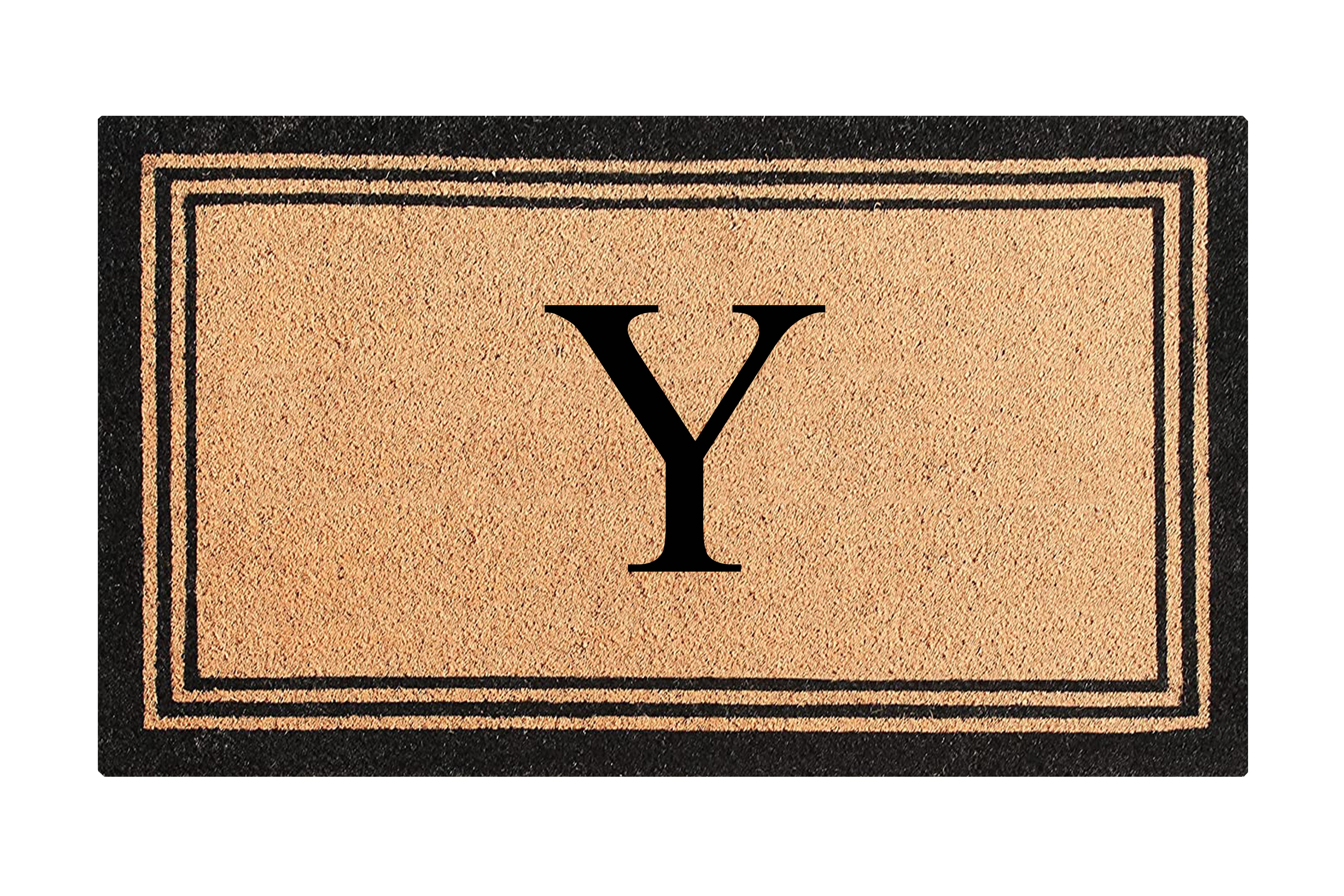 A1HC Natural Coir and PVC Backing Classic Border Monogrammed Door Mat, Anti-Shed Entry Doormat