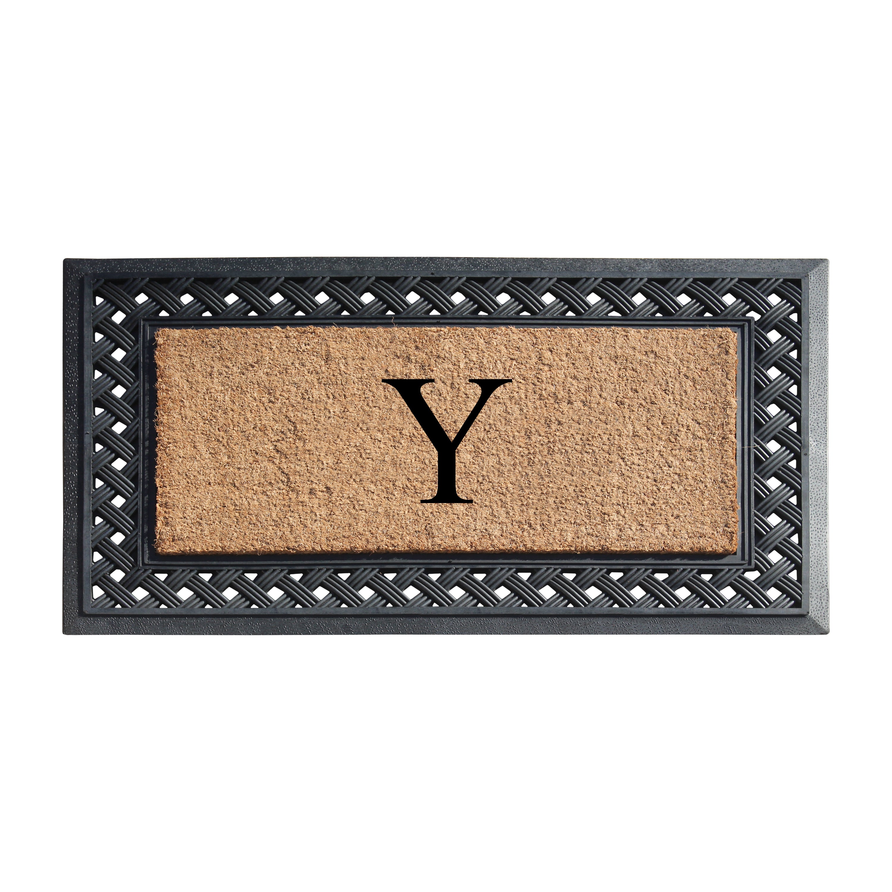 A1HC Personalized Monogram Coir Door Mat with Decorative Rubber Frame Outdoor Entry Mat 23" x 38"