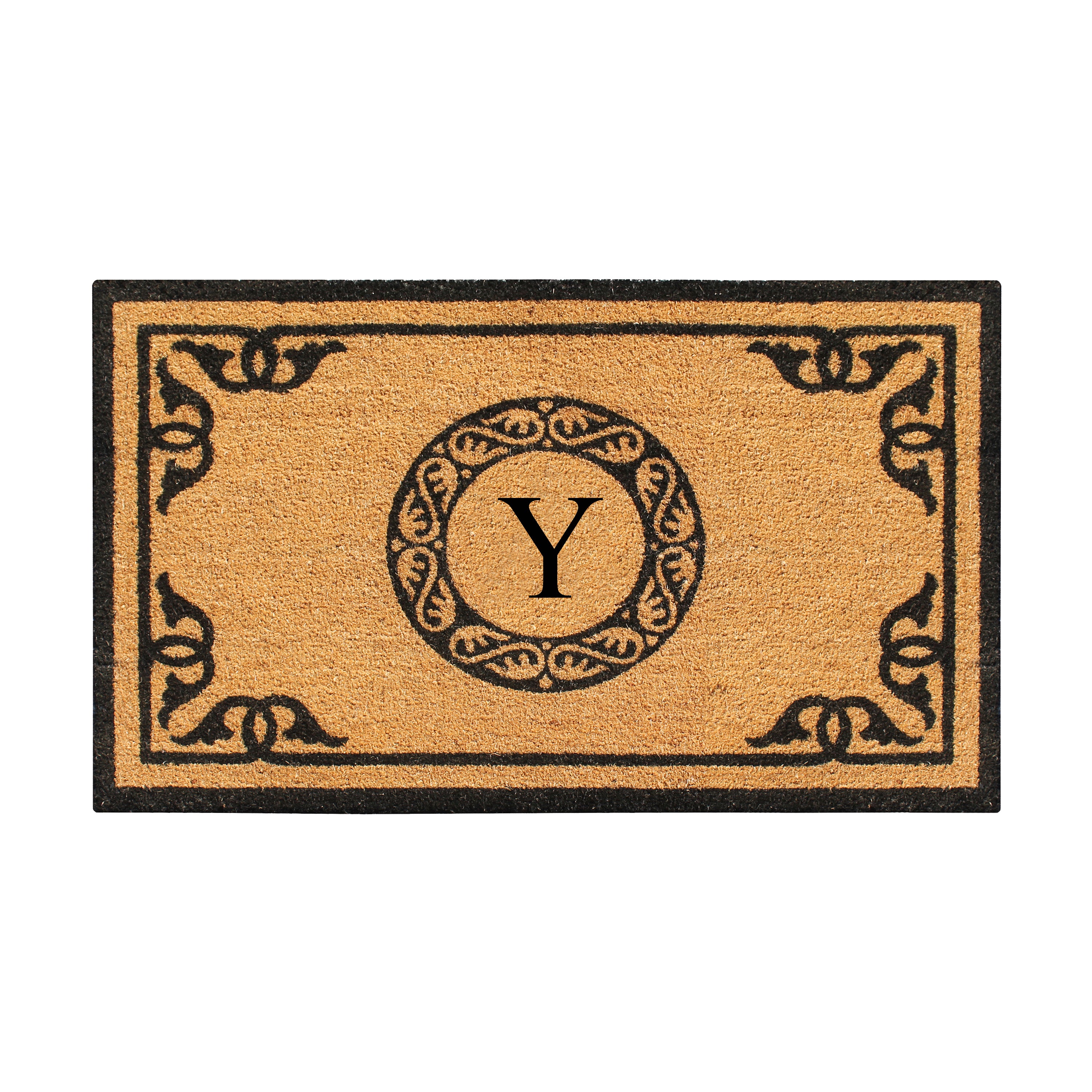 A1HC Personalized Monogram Coir Door Mat – Front Door Mat with Decorative Border, PVC Backing Outdoor Entryway Doormat