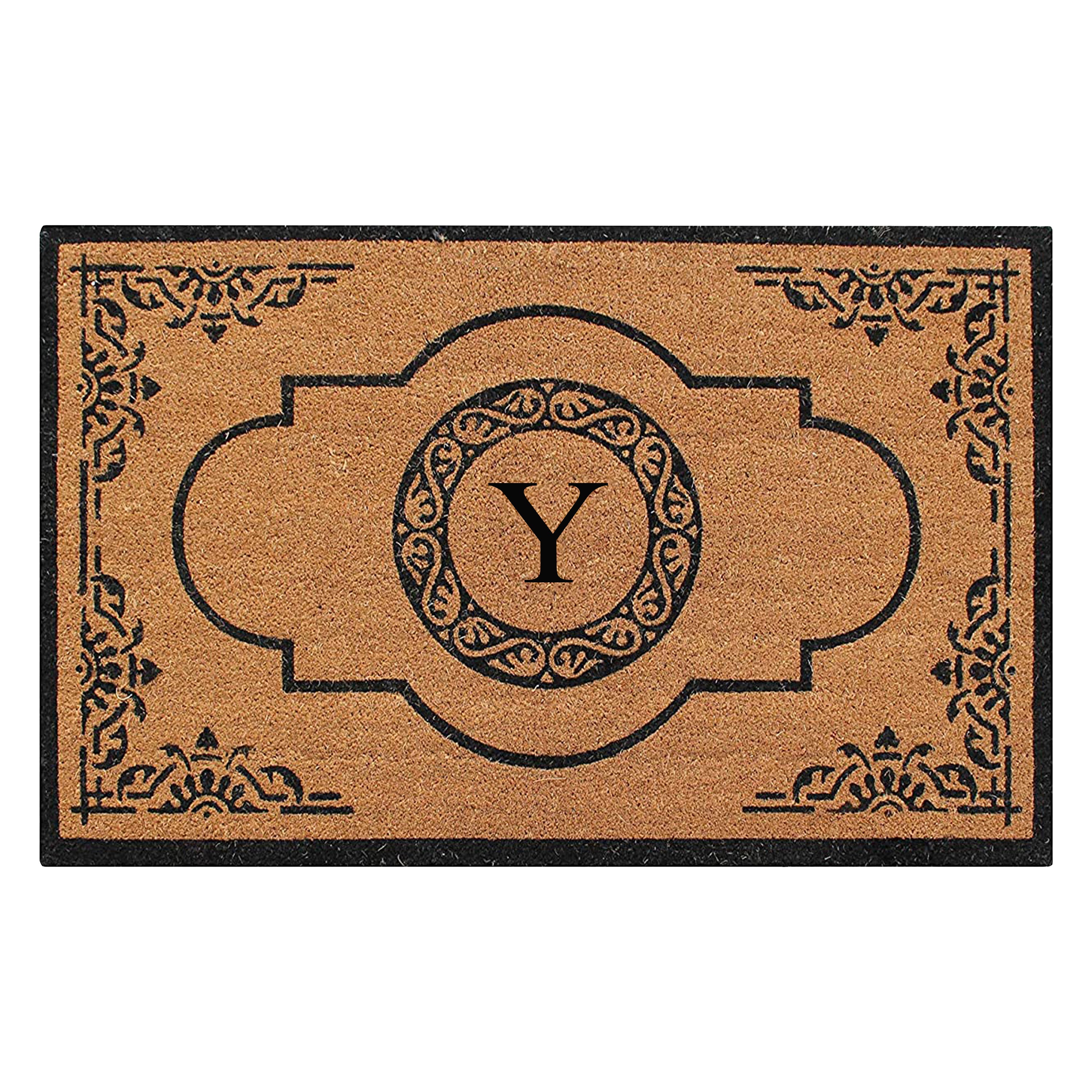 A1HC Personalized Monogram Coir Door Mat – Front Door Mat with Decorative Frame Design, PVC Backing Outdoor Entryway Doormat