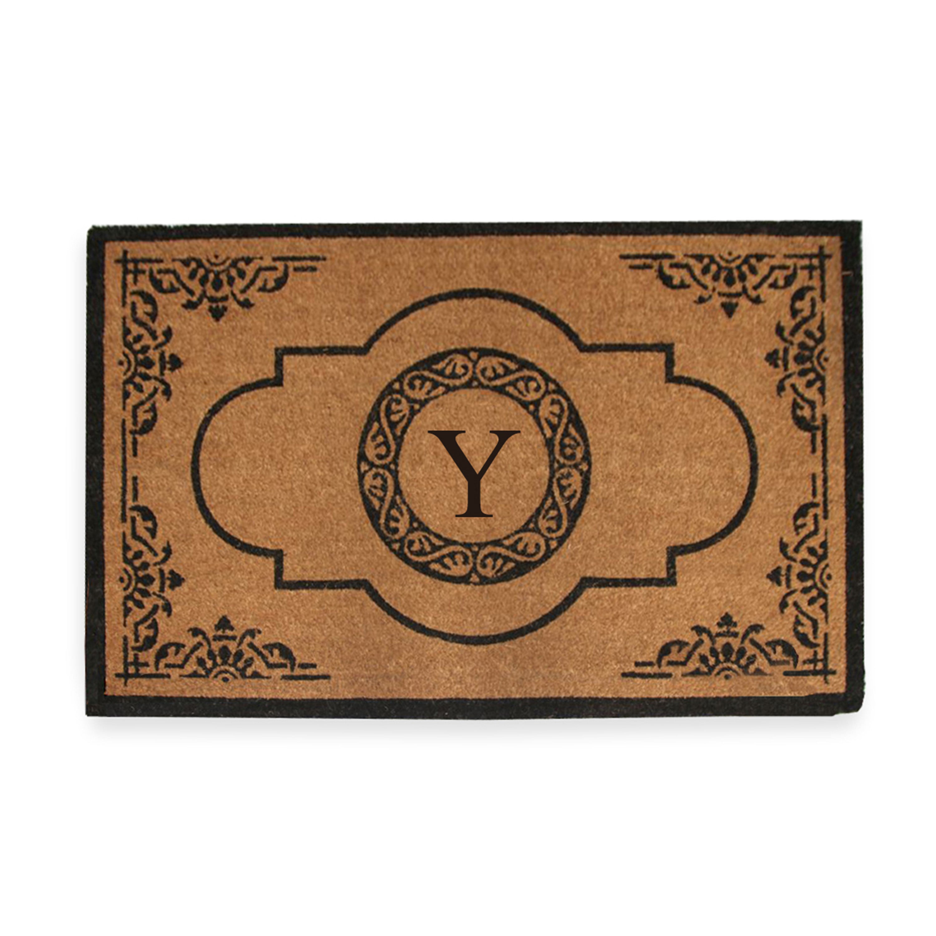 A1HC Personalized Monogram Coir Door Mat – Front Door Mat with Decorative Frame Design, PVC Backing Outdoor Entryway Doormat