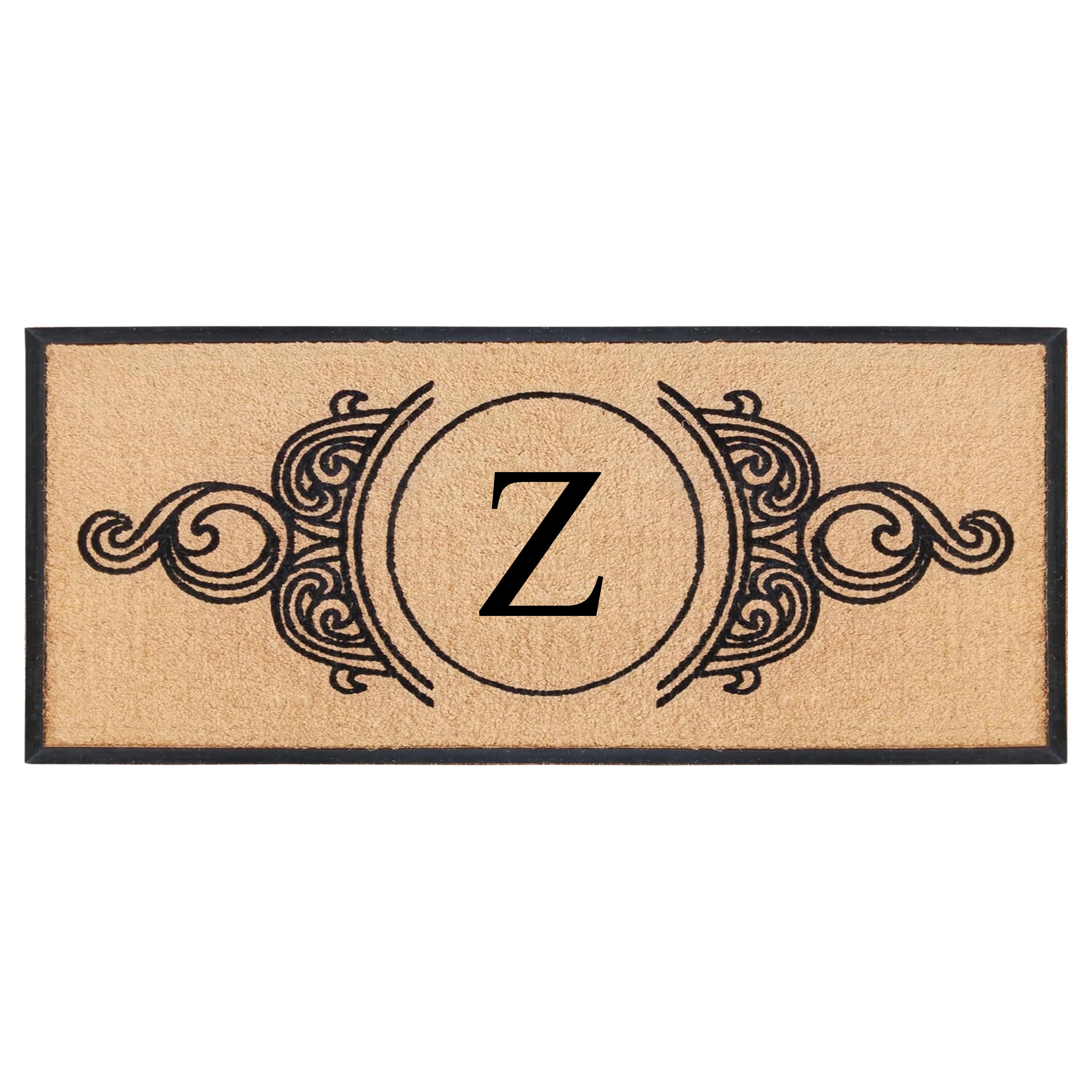 A1HC Personalized Monogram Coir Doormat with Decorative Scroll Design, Custom Front Door Mat, Rubber Border Entry Mat, 30" x 60"