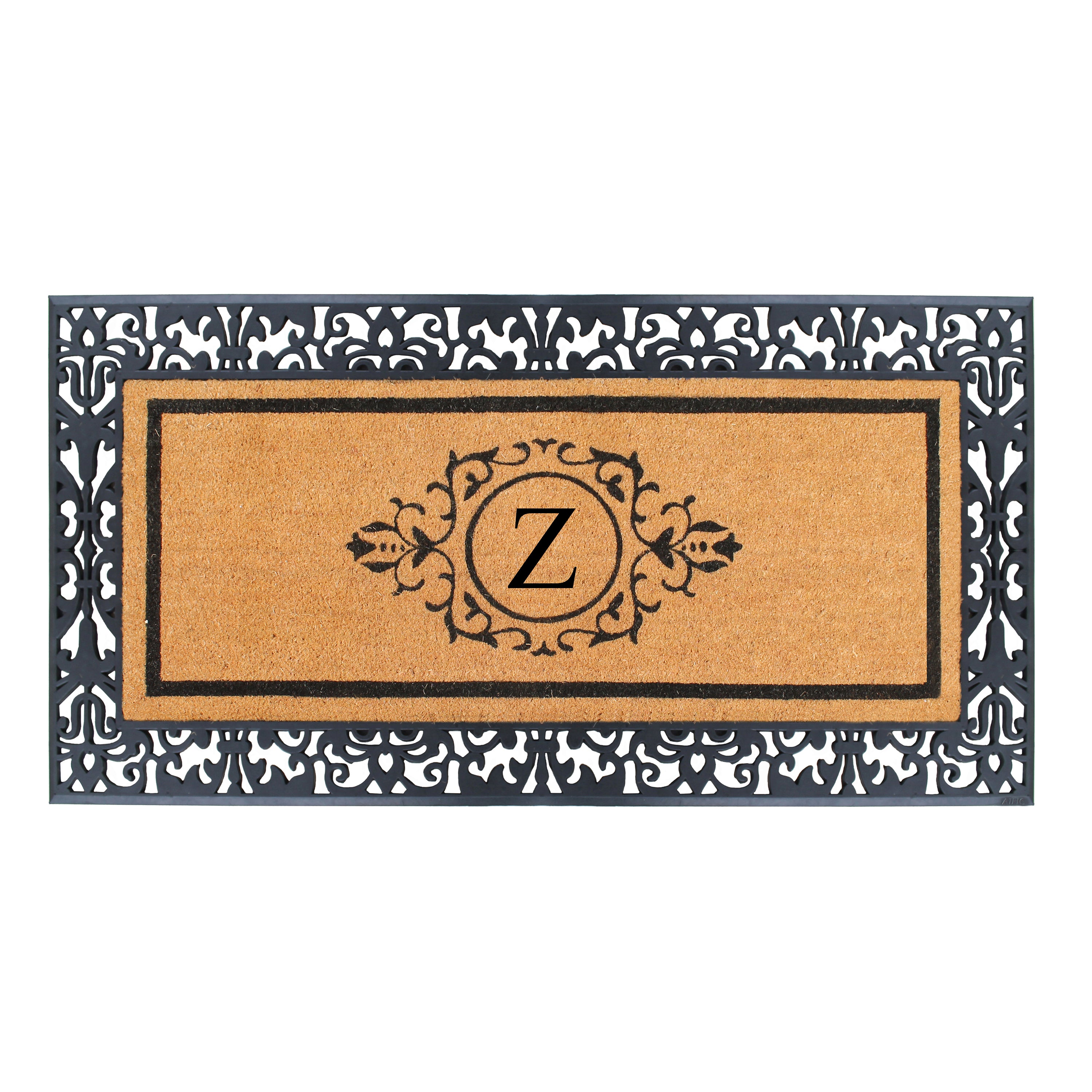 A1HC Personalized Monogram Coir Doormat with Decorative Rubber Border, Custom Front Door Mat for Outdoor Entryways 30" x 60"