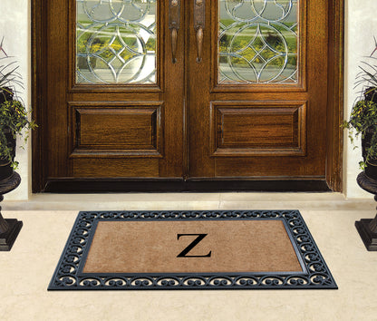 A1HC Natural Rubber & Coir 30x48, Monogrammed Doormat For Outdoor Entrance, Anti-Shed Treated Mat