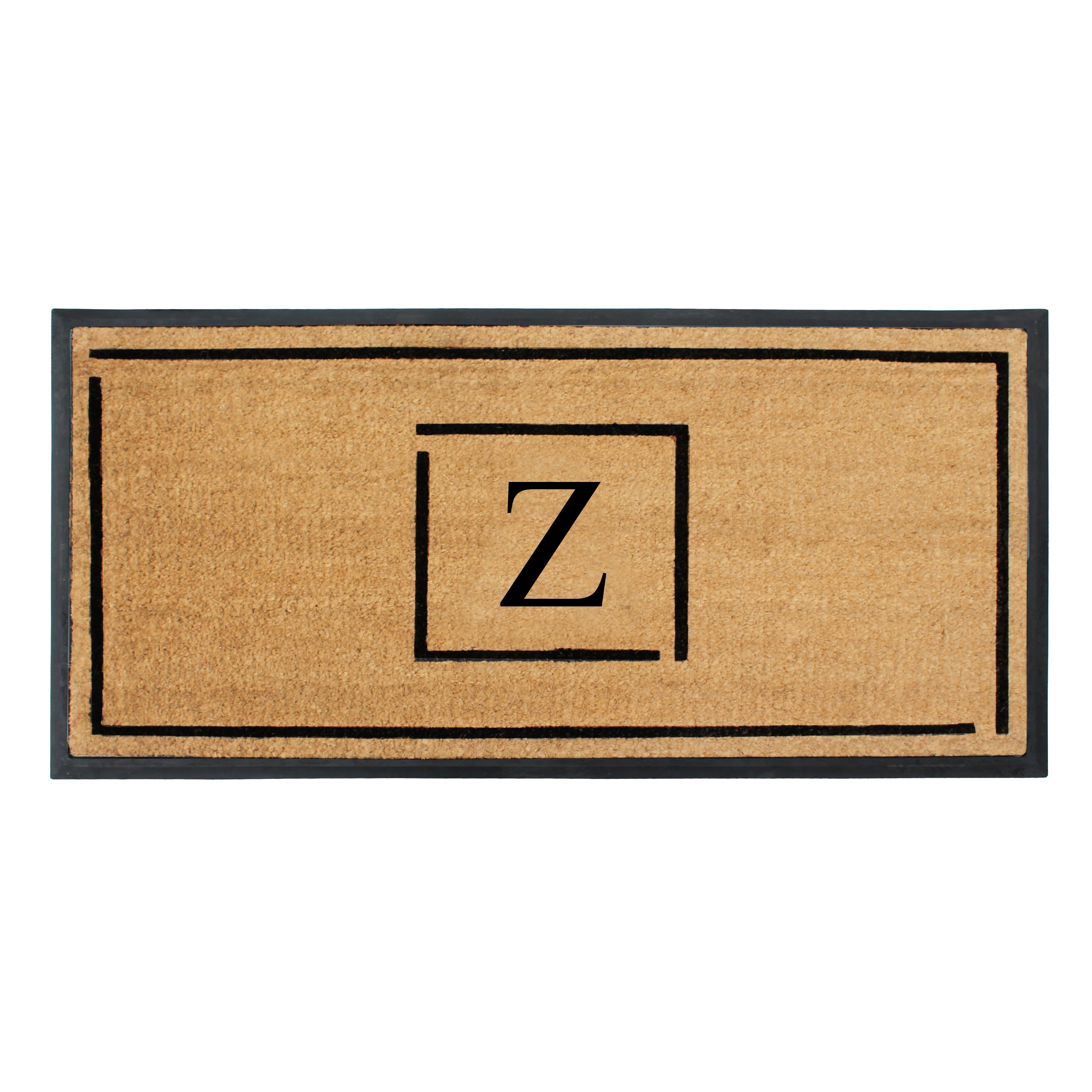 A1HC Personalized Monogram Coir Doormat 24" x 48" – Modern Square Border Coco Fiber Outdoor Front Door Mat