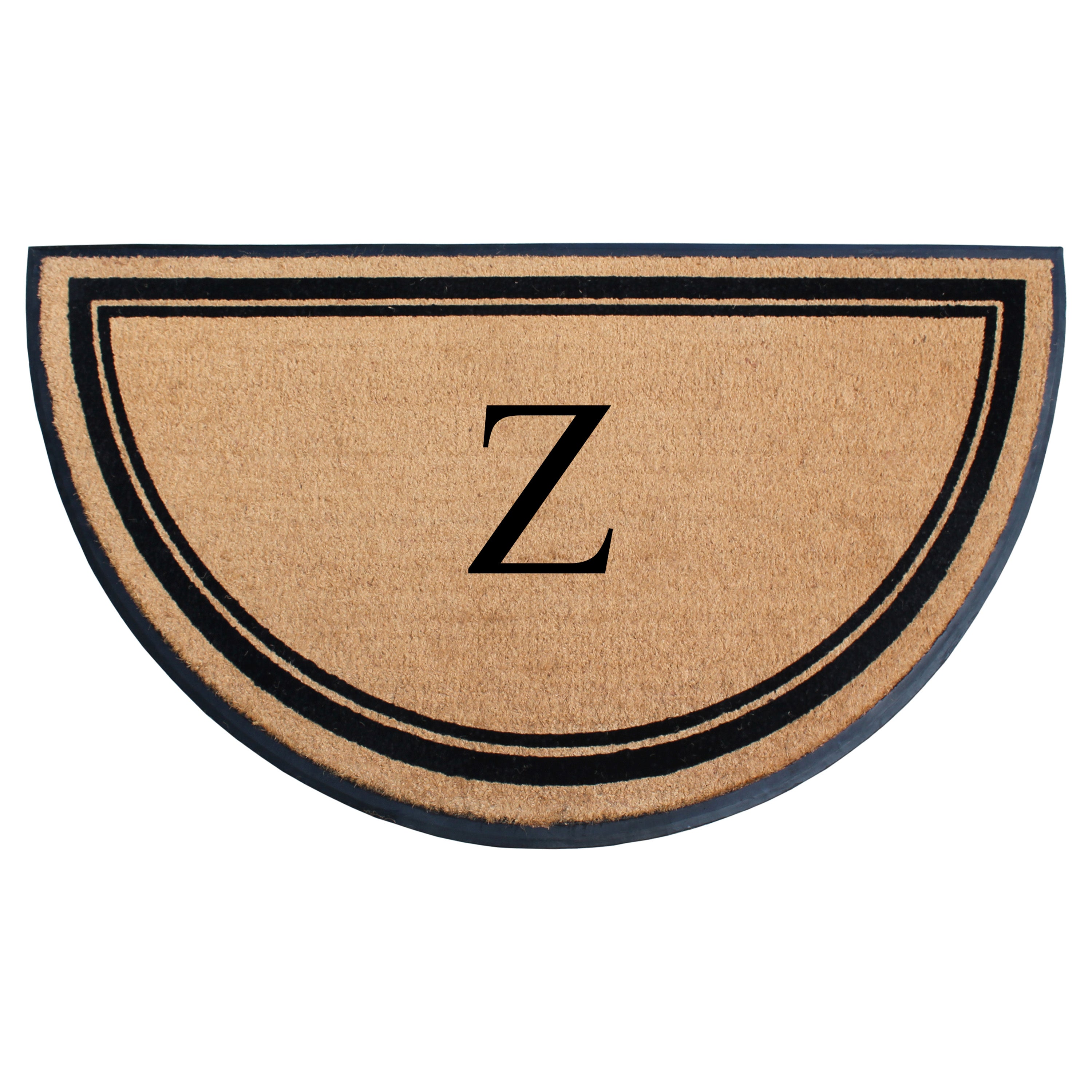 A1HC Personalized Half Round Coir Door Mat with Monogram Rubber Border Entry Mat 36" x 72"