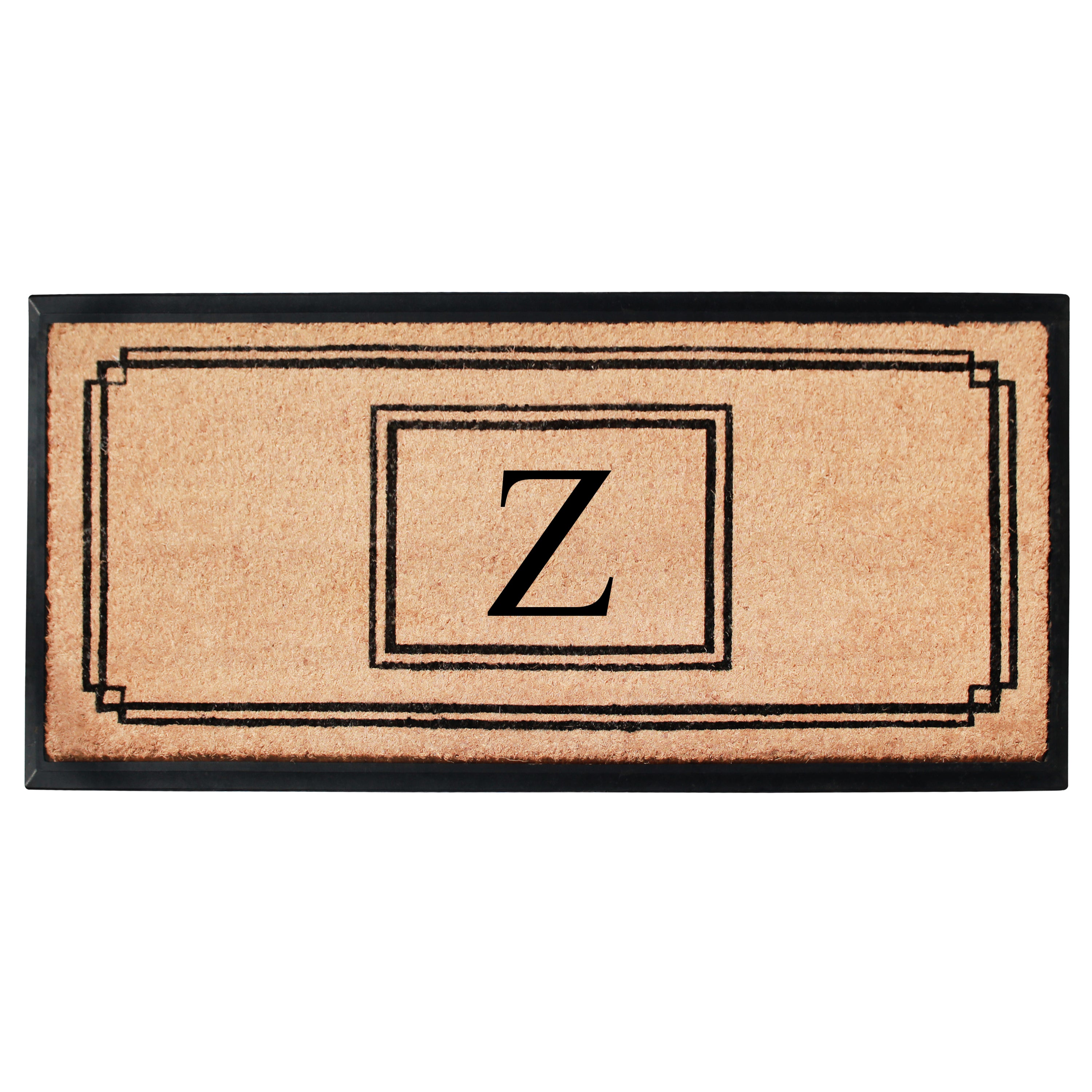 A1HC Personalized Monogram Coir Doormat 24" x 48" – Geometric Border Coco Fiber Outdoor Front Door Mat