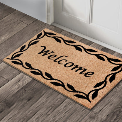 A1HC Natural Coir Flocked Door mat with Heavy Duty Non-Slip PVC Backing, Low-Profile Durable Doormat