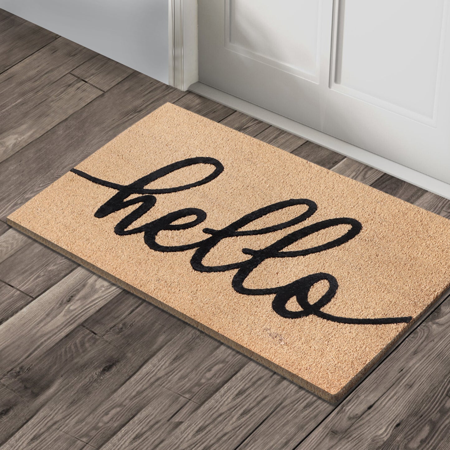 A1HC Natural Coir Flocked Door mat with Heavy Duty Non-Slip PVC Backing, Low-Profile Durable Doormat