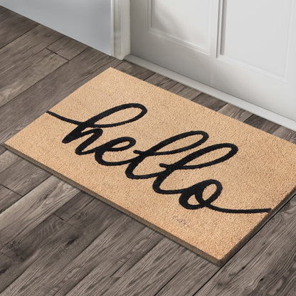 A1HC Natural Coir Flocked Door mat with Heavy Duty Non-Slip PVC Backing, Low-Profile Durable Doormat