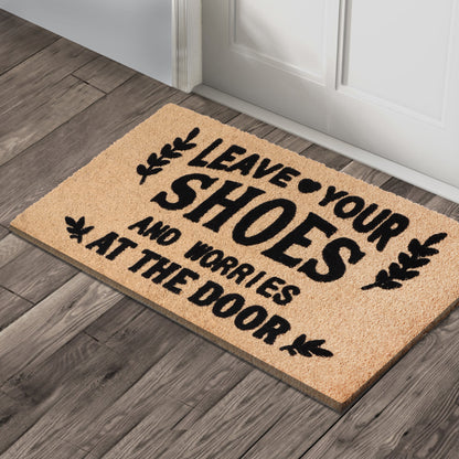 A1HC Natural Coir Flocked Door mat with Heavy Duty Non-Slip PVC Backing, Low-Profile Durable Doormat